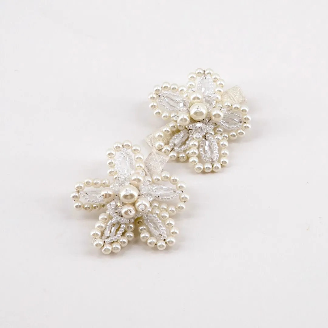 The Garden Party Childs Pearl flower Hair Clip Set