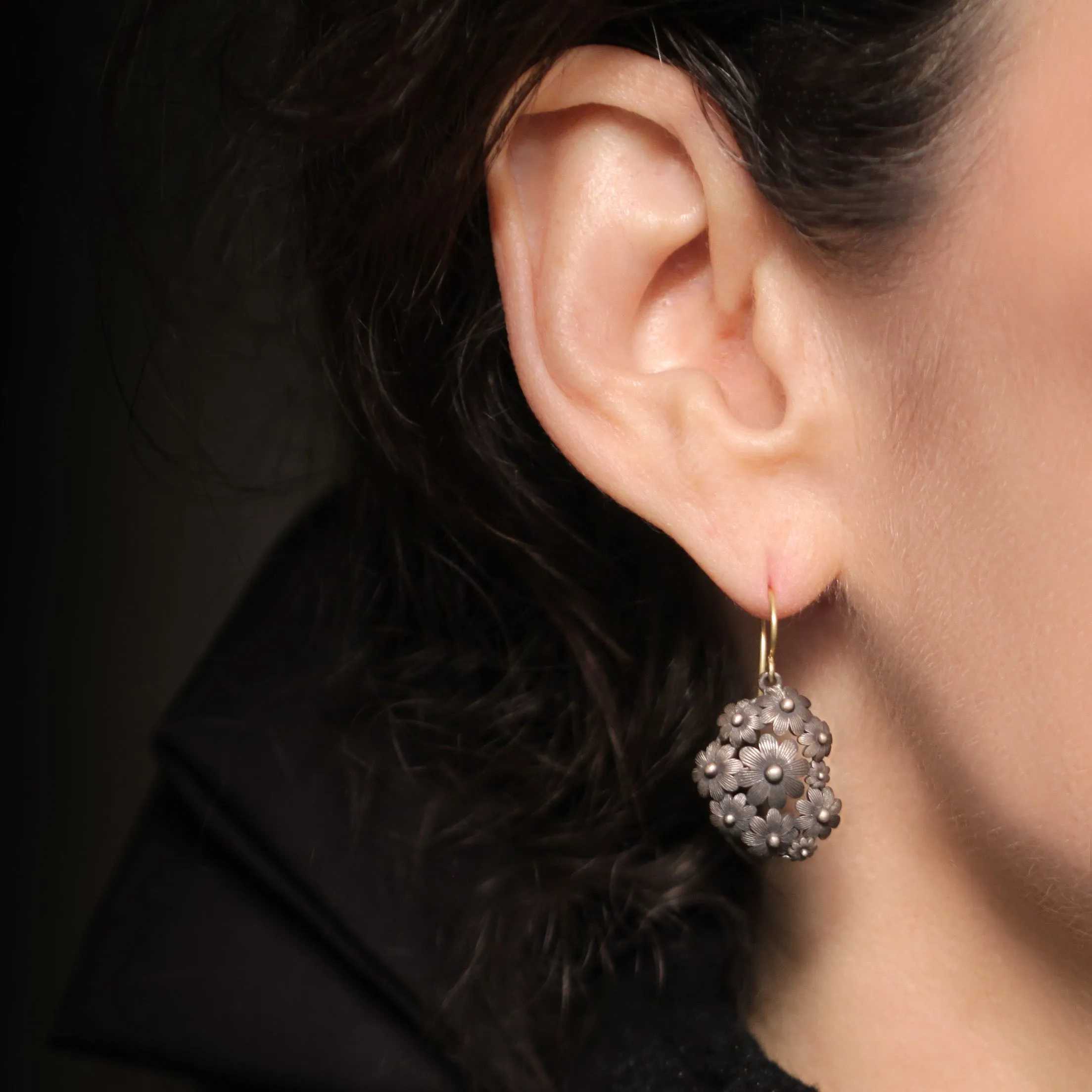 The Garden Party Floral Earrings in Blackened Silver - Vertical