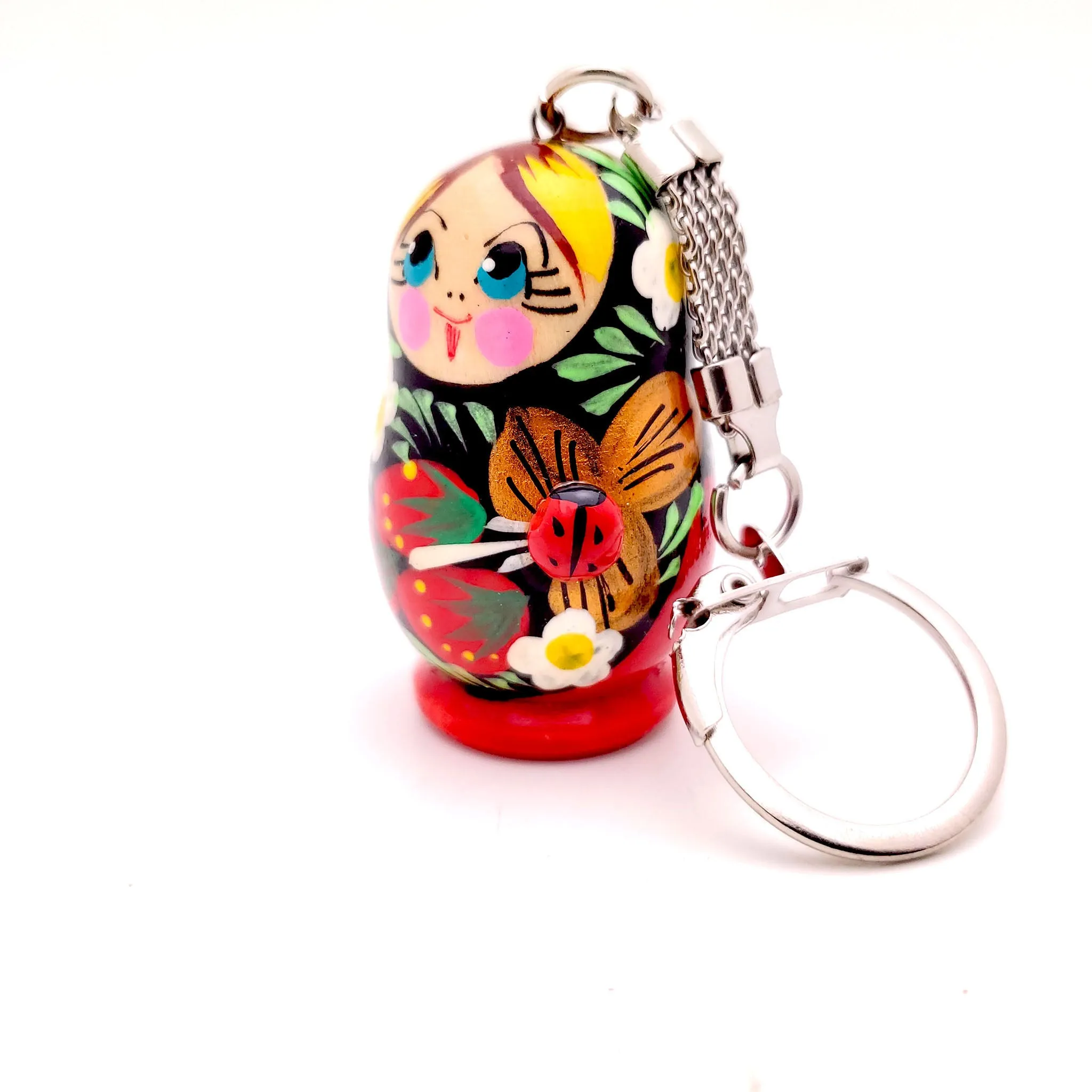 Traditional Russian Keychain Strawberry and Ladybug Matryoshka