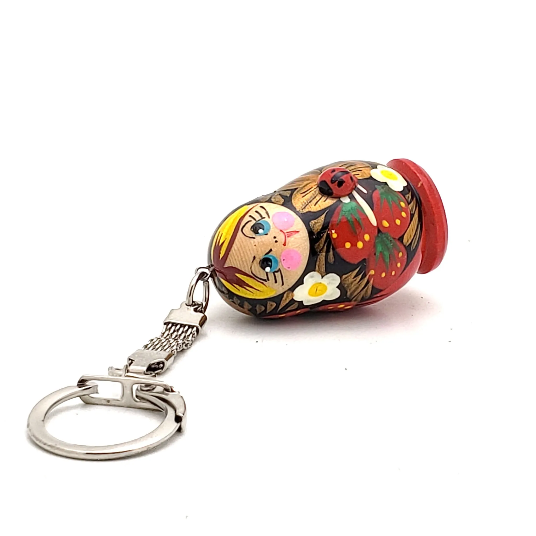 Traditional Russian Keychain Strawberry and Ladybug Matryoshka