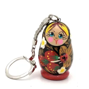 Traditional Russian Keychain Strawberry and Ladybug Matryoshka