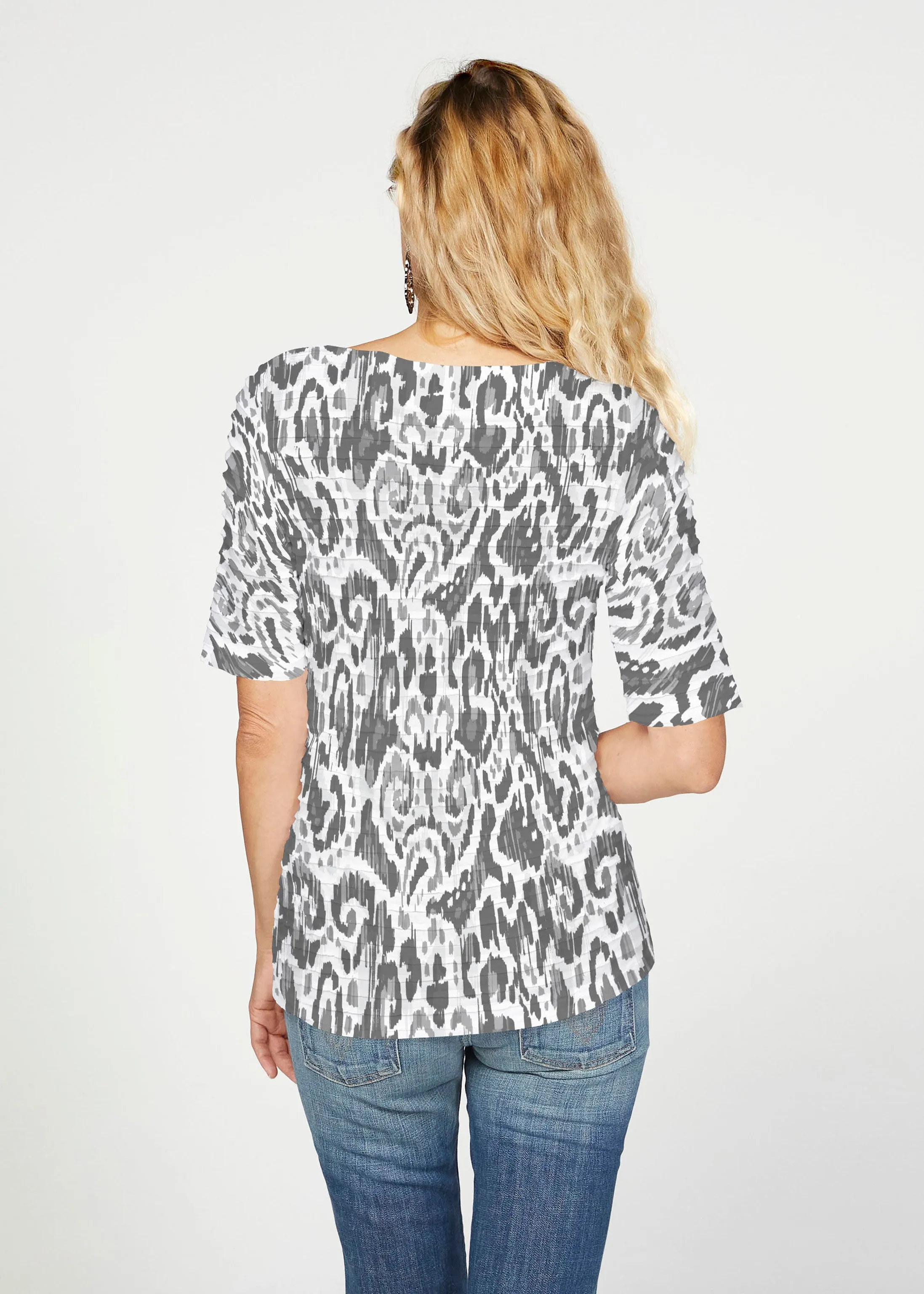 Trixie (8057) ~ Banded Elbow Sleeve Boat Neck Top
