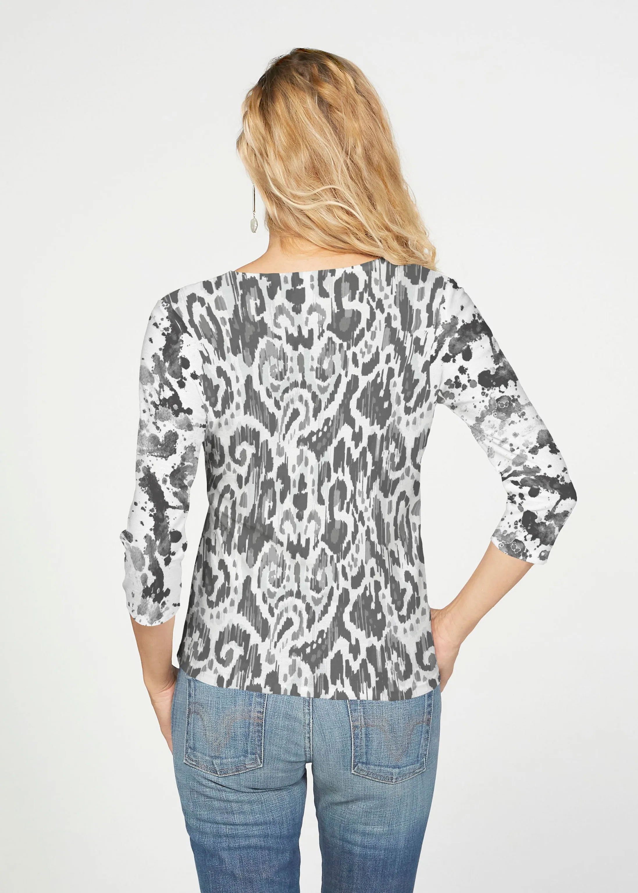 Trixie (8057) ~ French Terry Tie 3/4 Sleeve Top