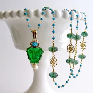 Venetian Glass Medusa Green Quartz Turquoise Necklace - Medusa Necklace
