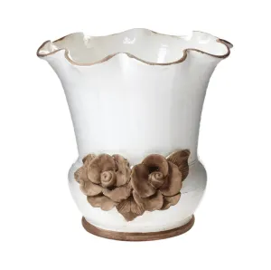 Vietri Rustic Garden White Scalloped Planter with Flowers