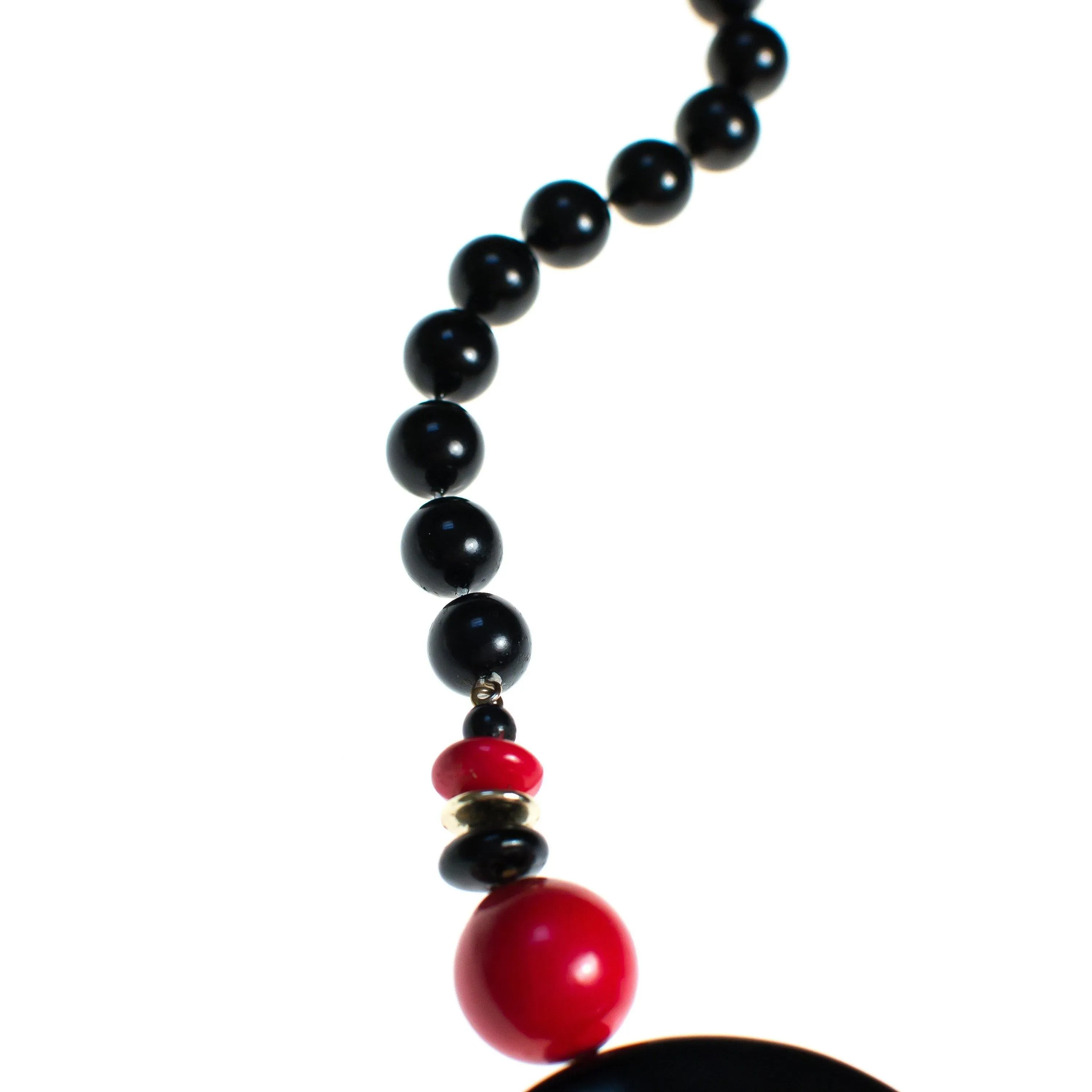 Vintage 1970s Black Gold and Red Medallion Necklace