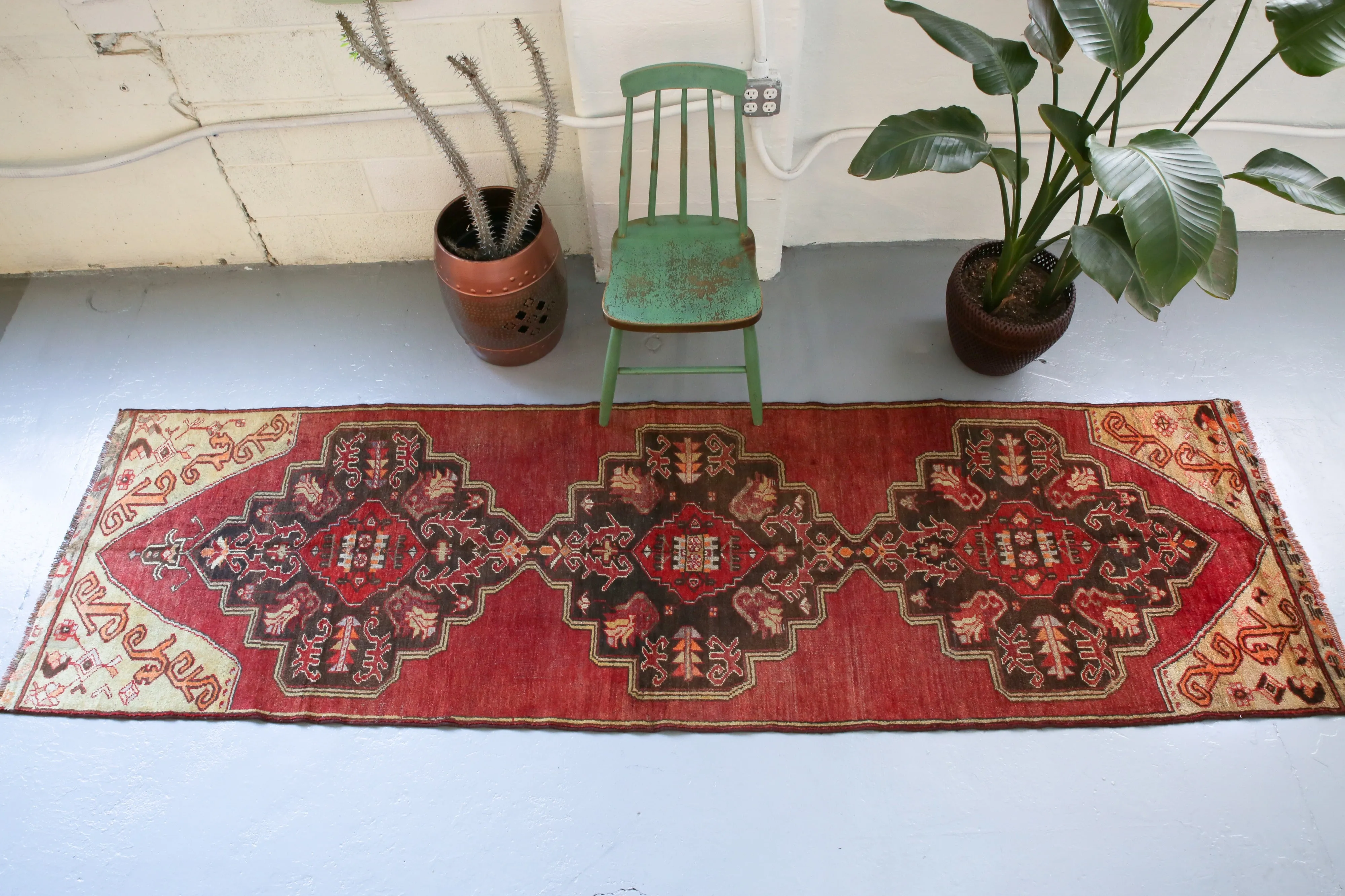 Vintage Anatolian Runner Rug 2.11ftx10.7ft