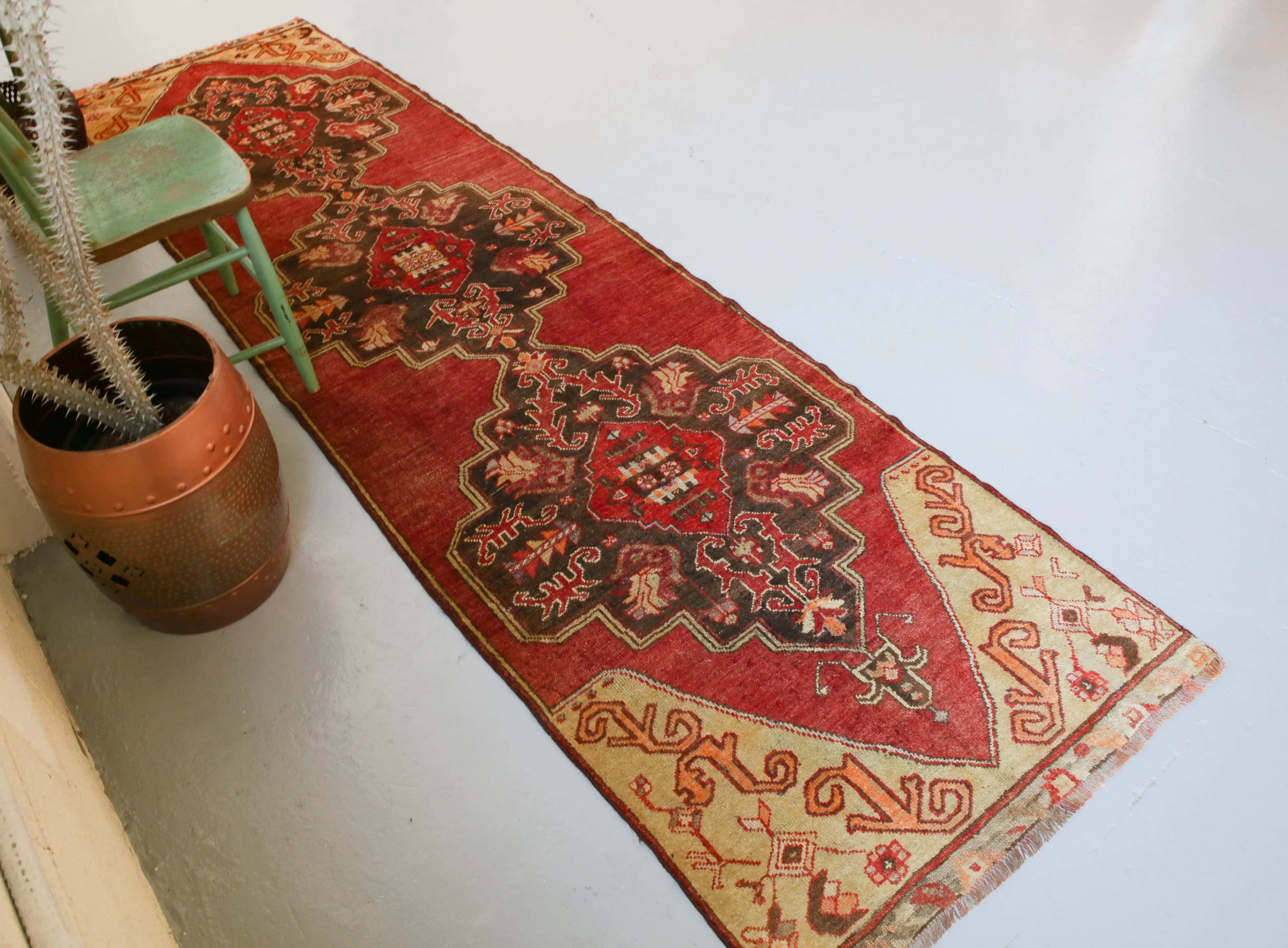 Vintage Anatolian Runner Rug 2.11ftx10.7ft