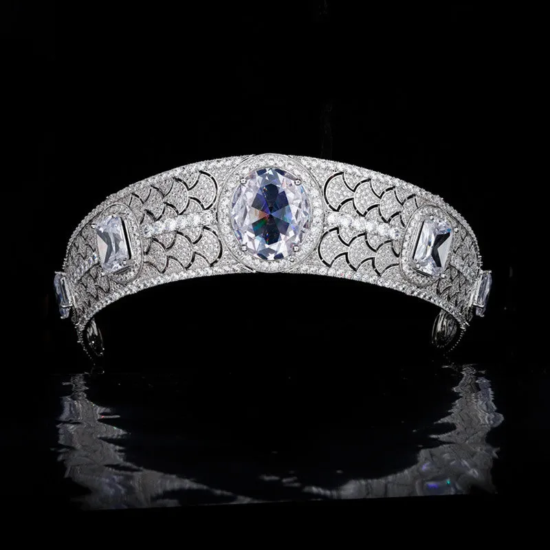 Vintage Diadem Large Zircon Wedding Tiaras Hair Jewelry