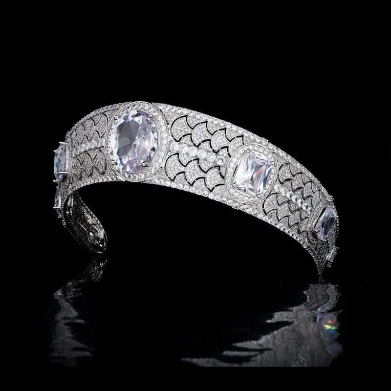 Vintage Diadem Large Zircon Wedding Tiaras Hair Jewelry