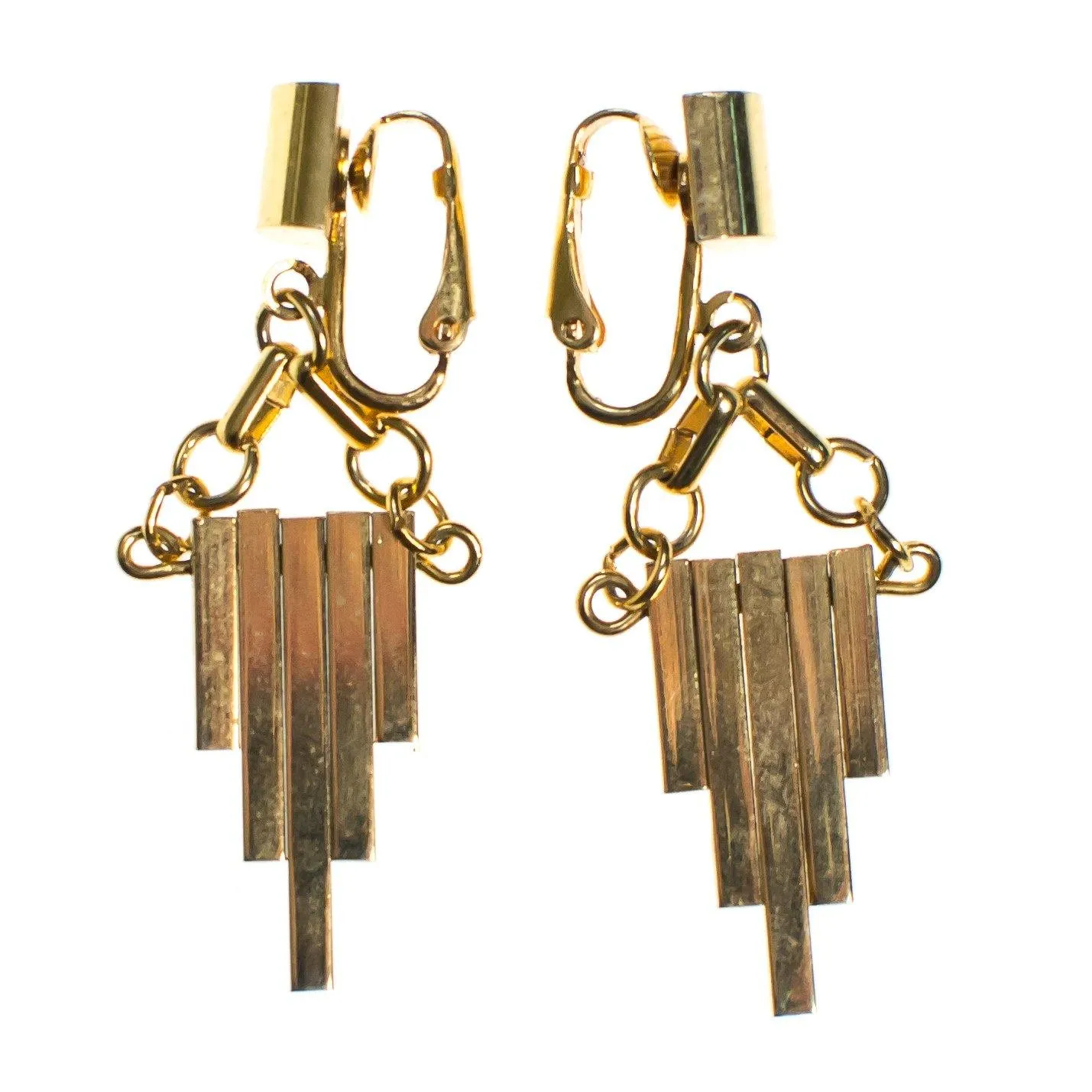 Vintage Gold Geometric Dangling Clip Earrings