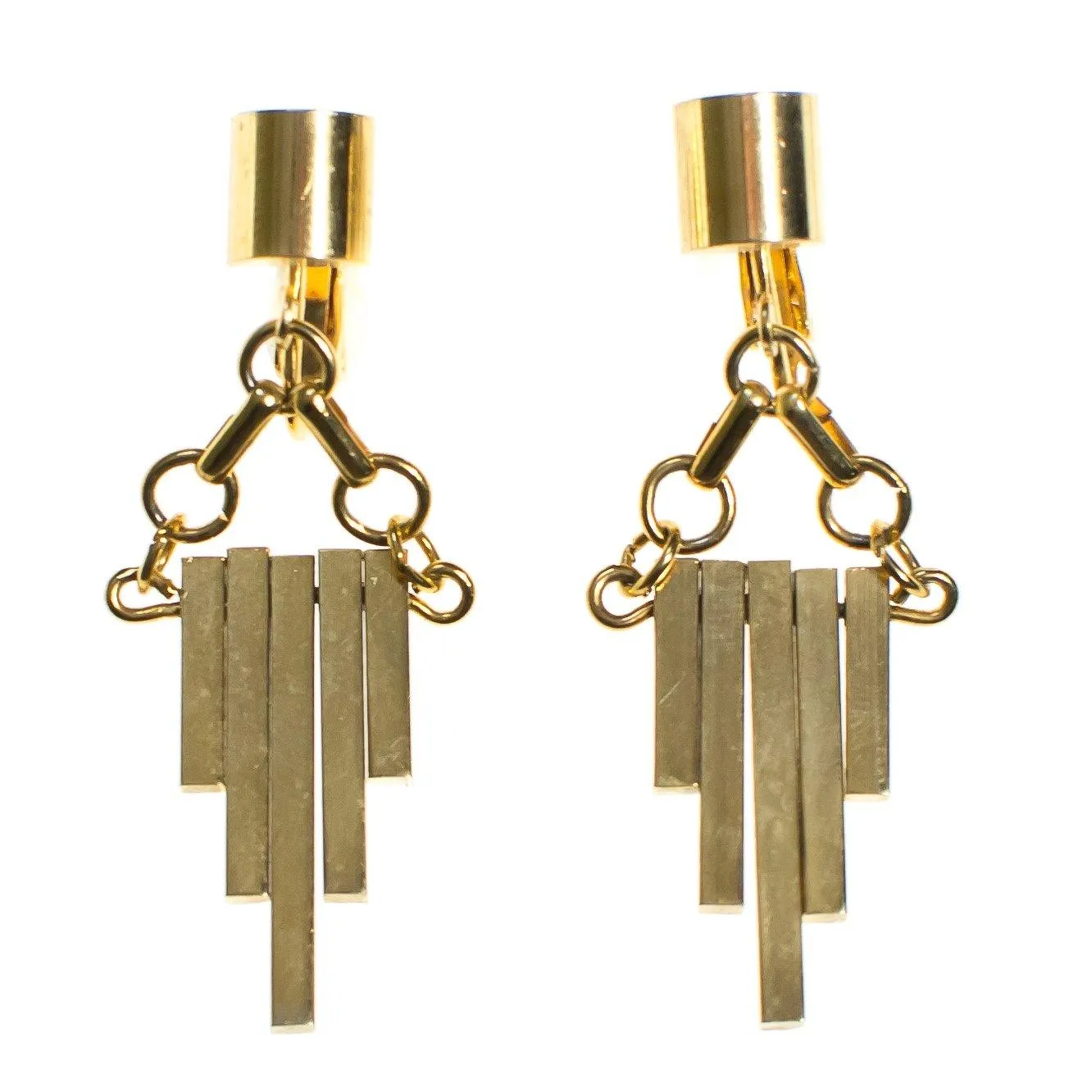 Vintage Gold Geometric Dangling Clip Earrings