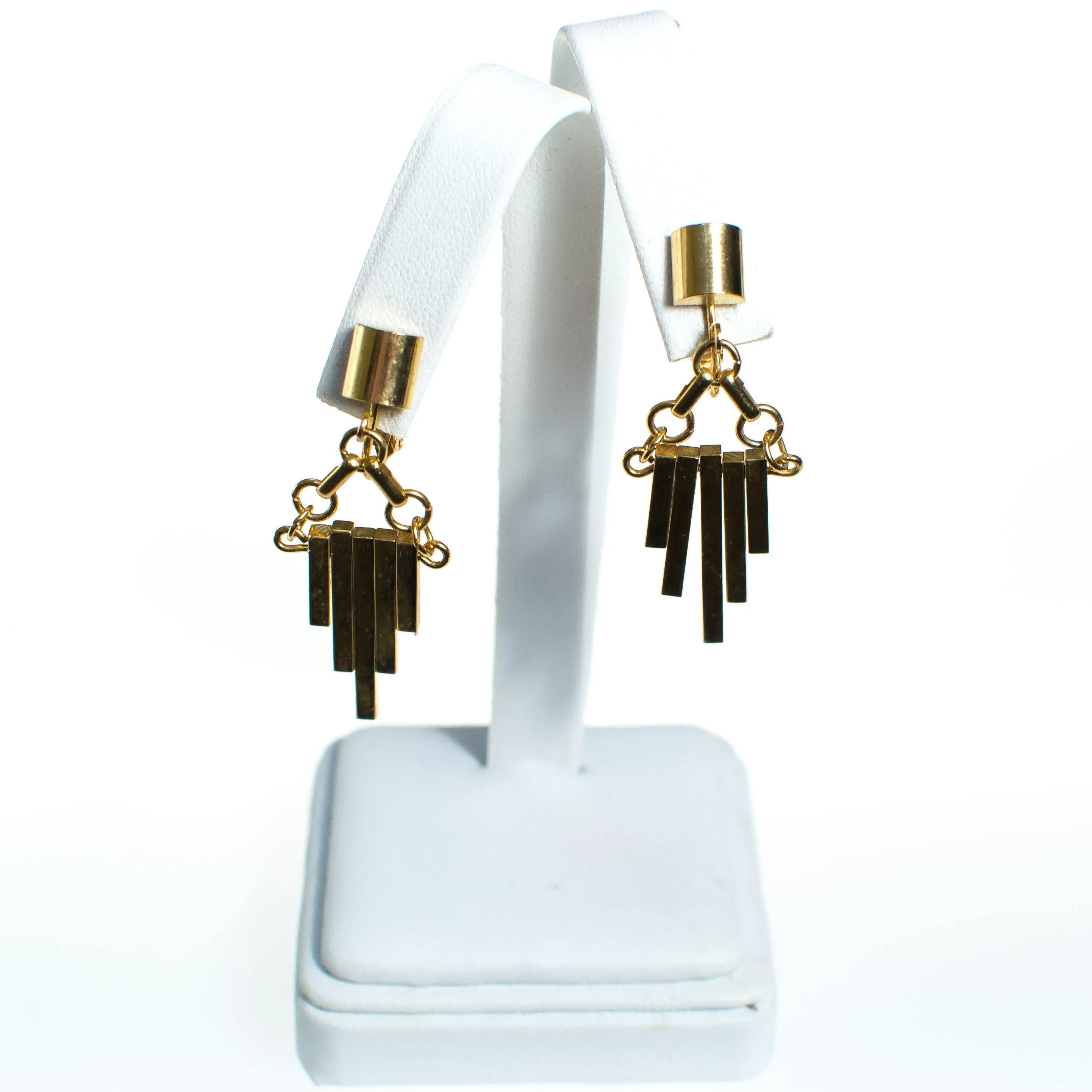 Vintage Gold Geometric Dangling Clip Earrings