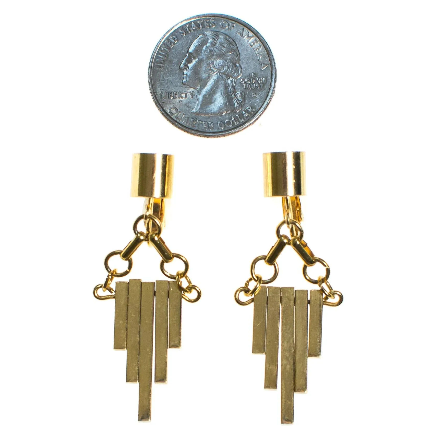 Vintage Gold Geometric Dangling Clip Earrings