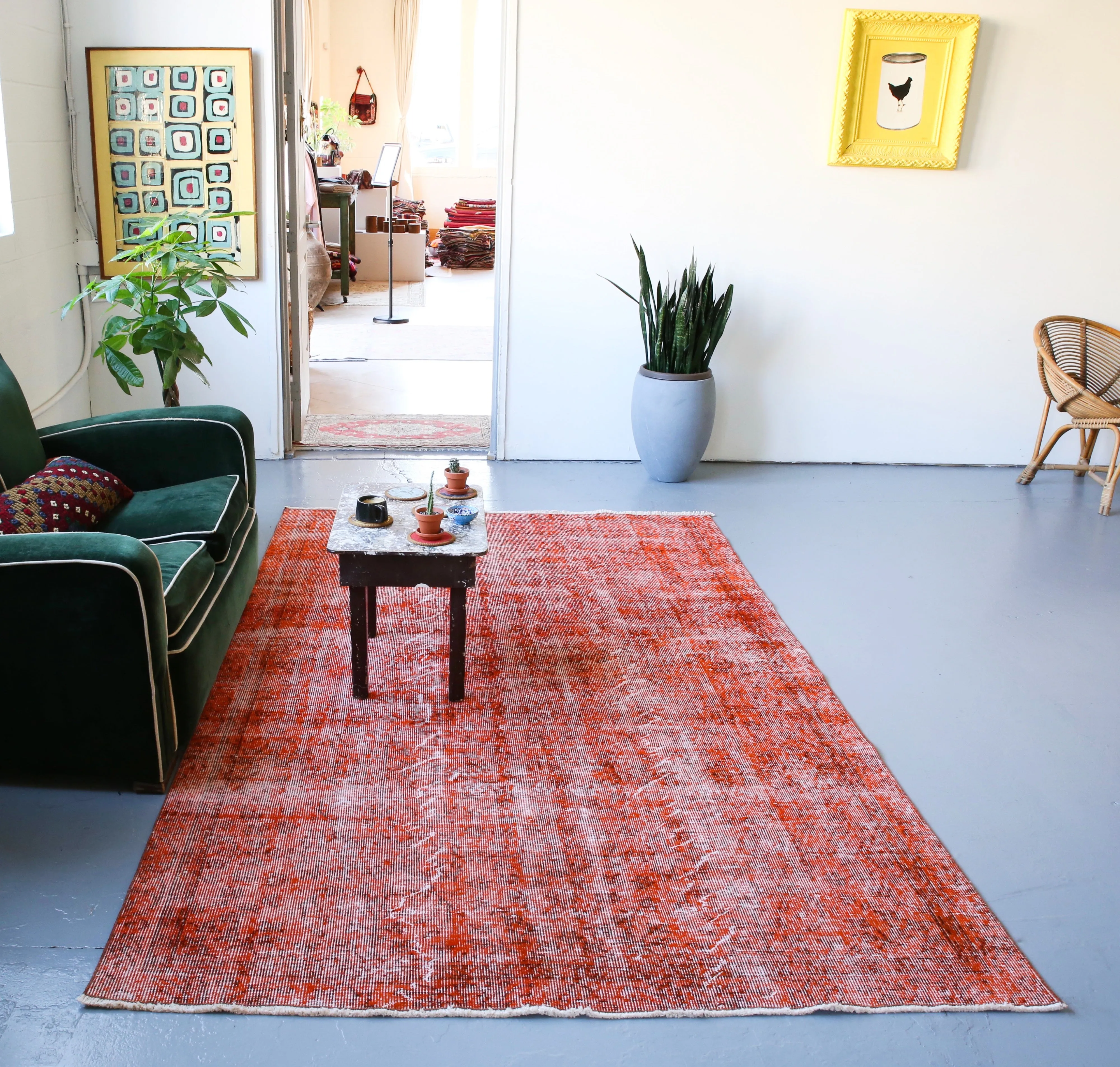 Vintage Overdyed Isparta Rug in Burnt Orange 5.4ftx8.7ft