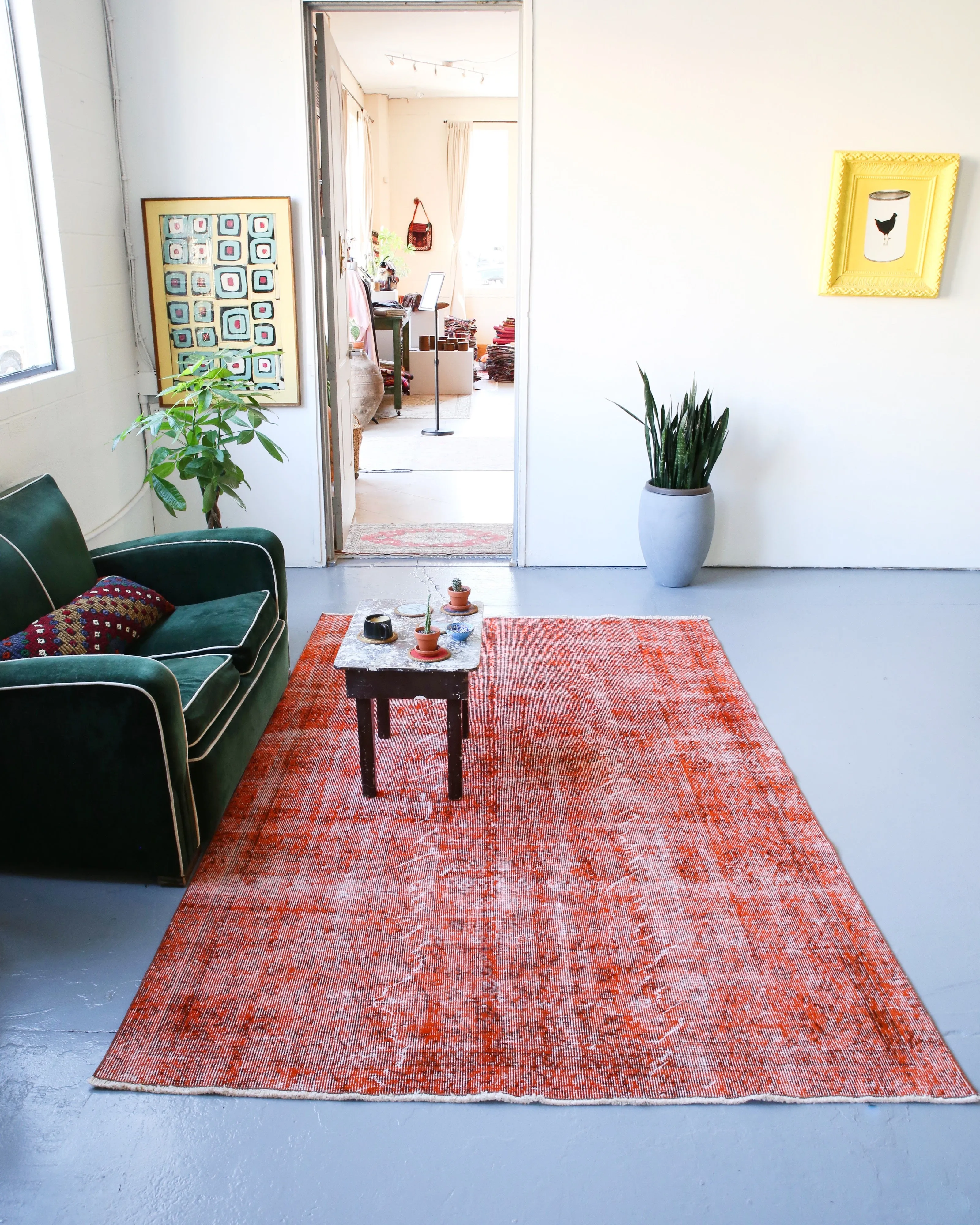Vintage Overdyed Isparta Rug in Burnt Orange 5.4ftx8.7ft