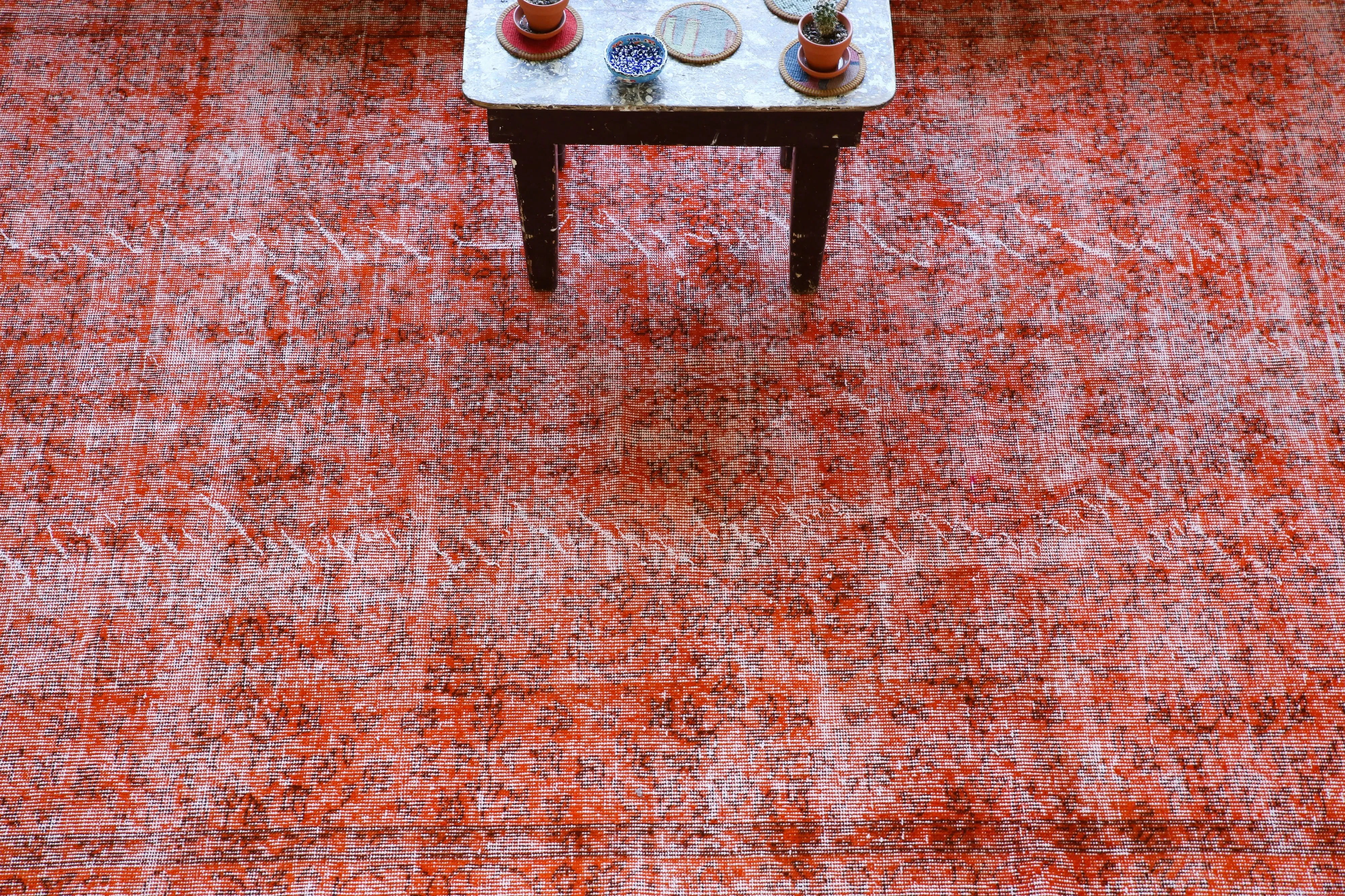 Vintage Overdyed Isparta Rug in Burnt Orange 5.4ftx8.7ft