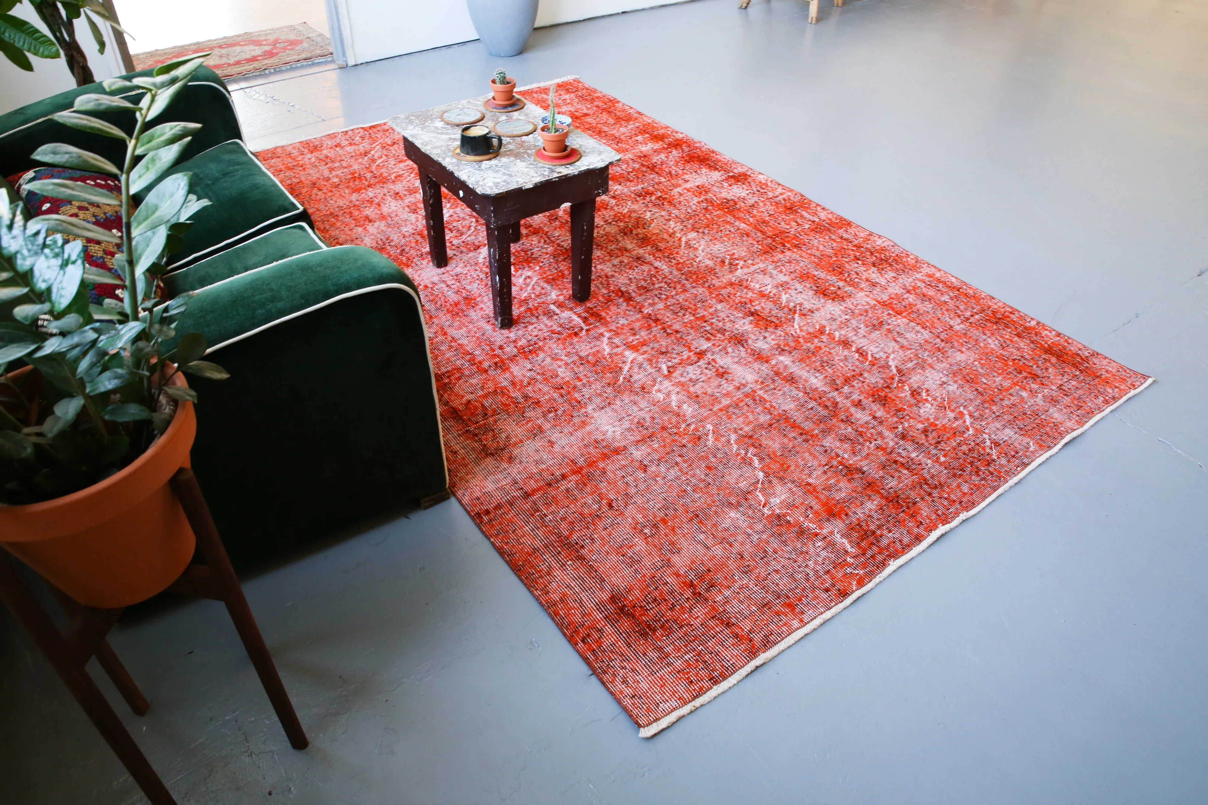 Vintage Overdyed Isparta Rug in Burnt Orange 5.4ftx8.7ft