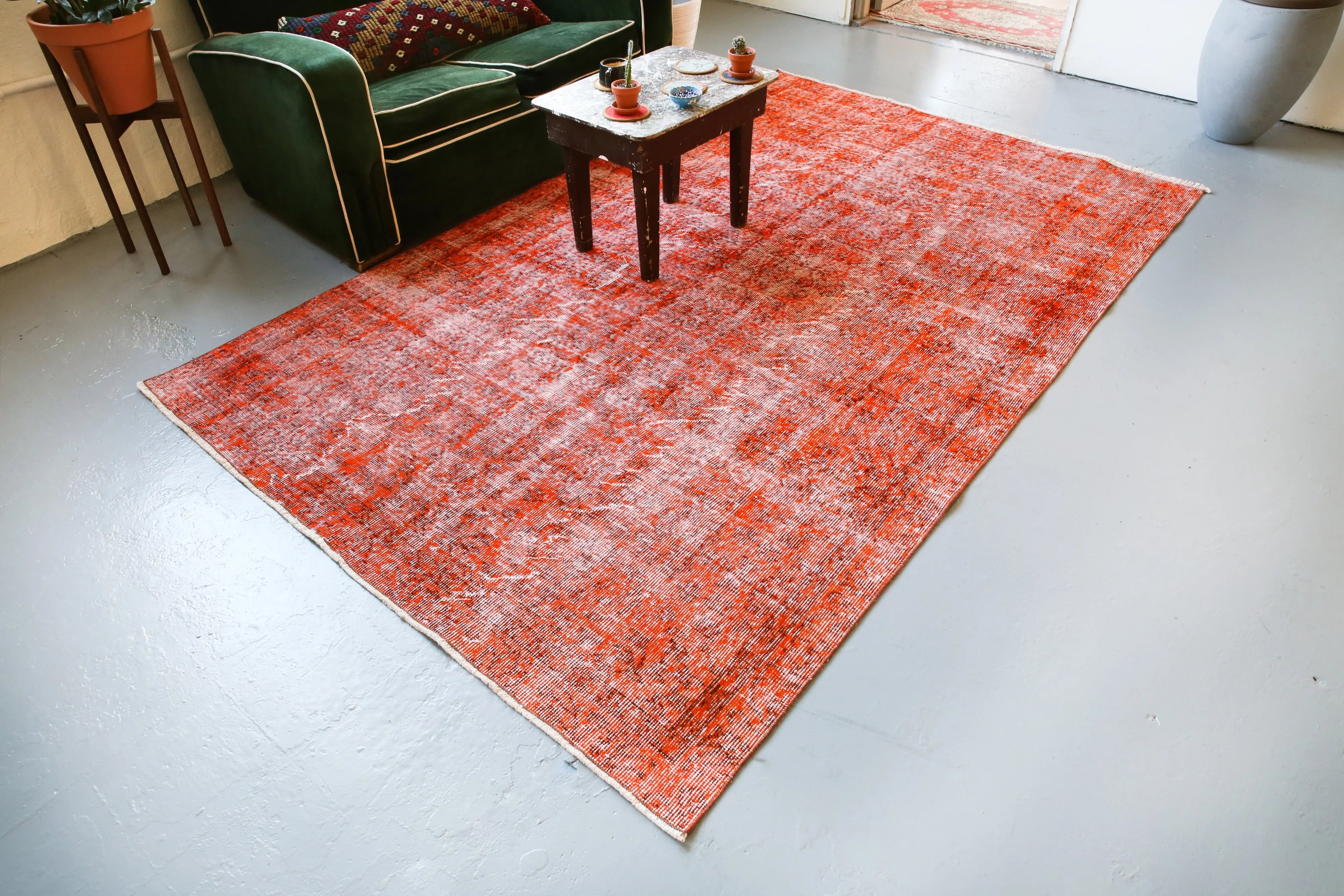 Vintage Overdyed Isparta Rug in Burnt Orange 5.4ftx8.7ft