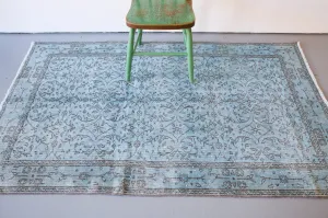Vintage Overdyed Isparta Rug in Light Blue 4ftx6.8ft