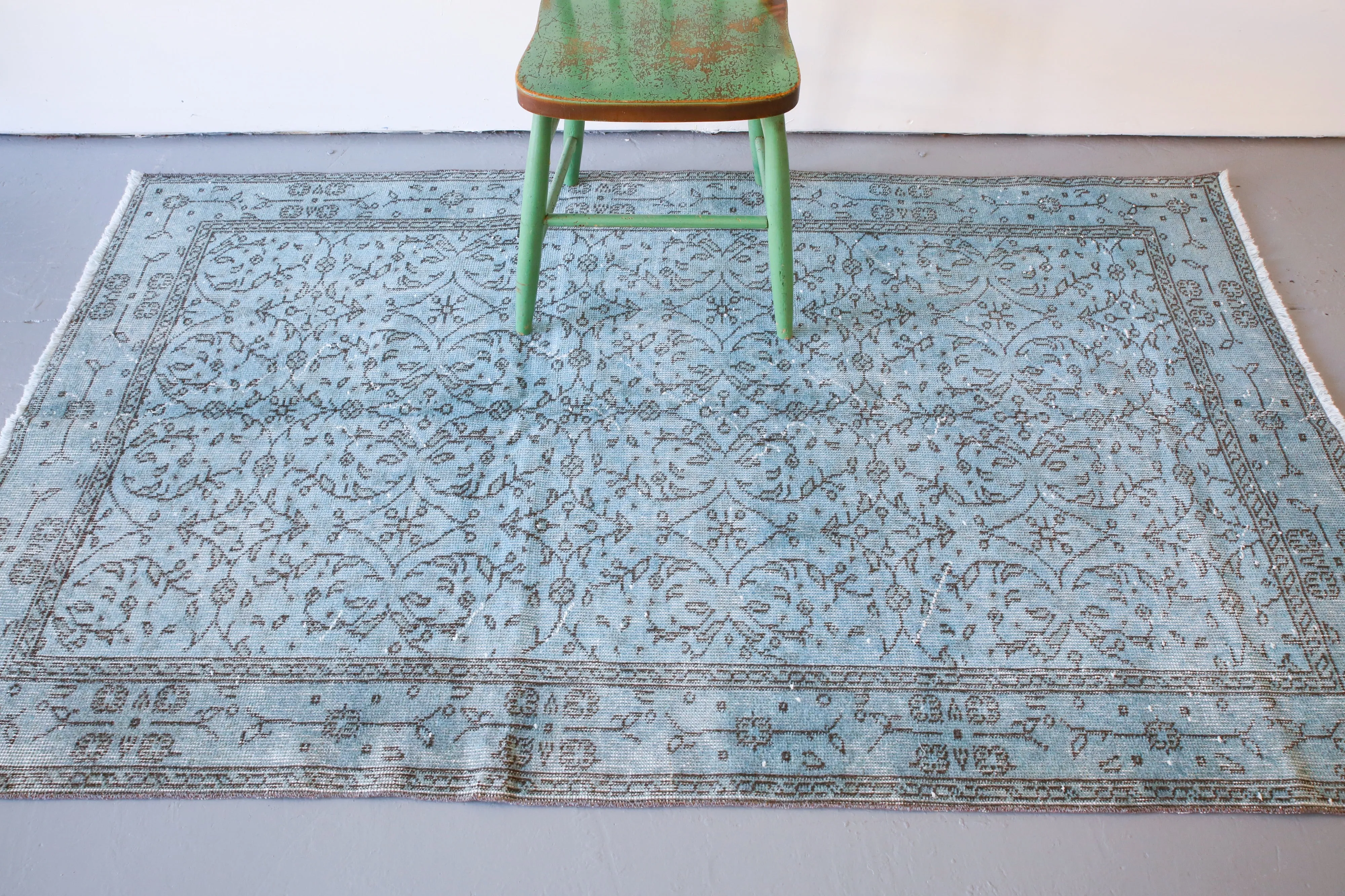 Vintage Overdyed Isparta Rug in Light Blue 4ftx6.8ft