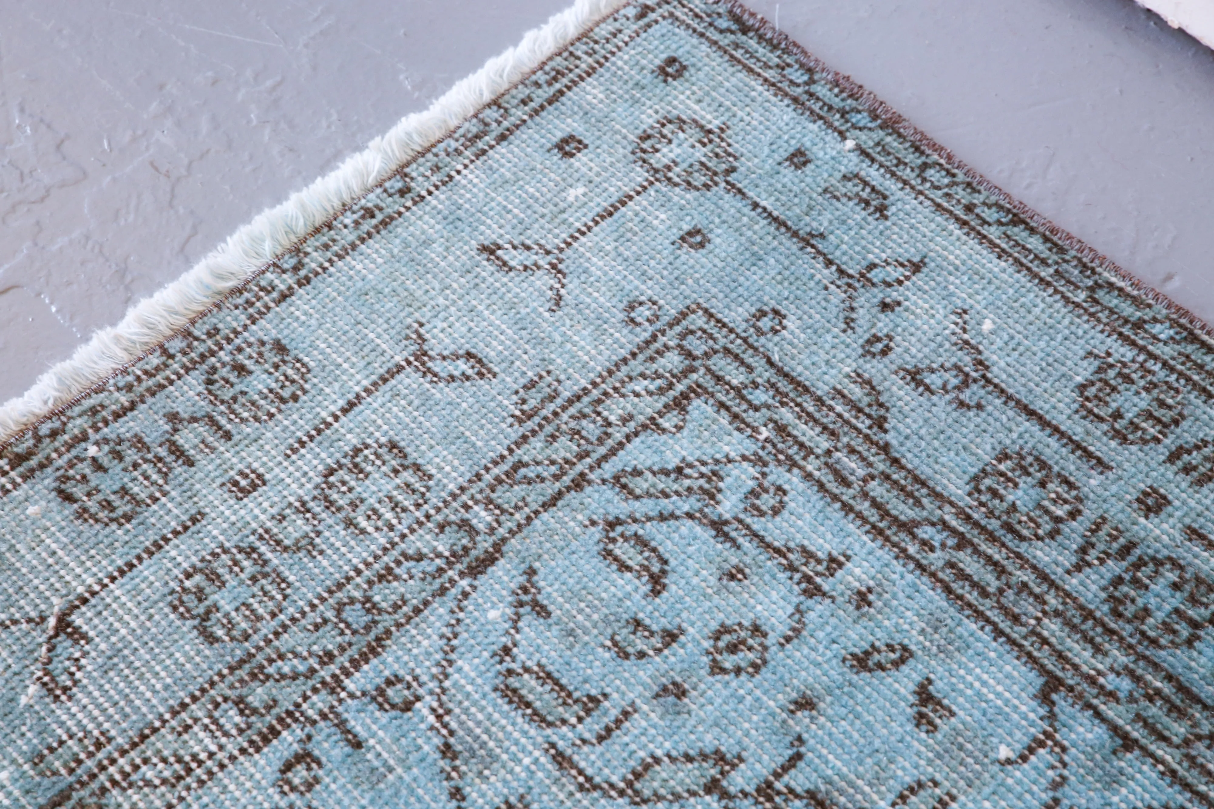 Vintage Overdyed Isparta Rug in Light Blue 4ftx6.8ft