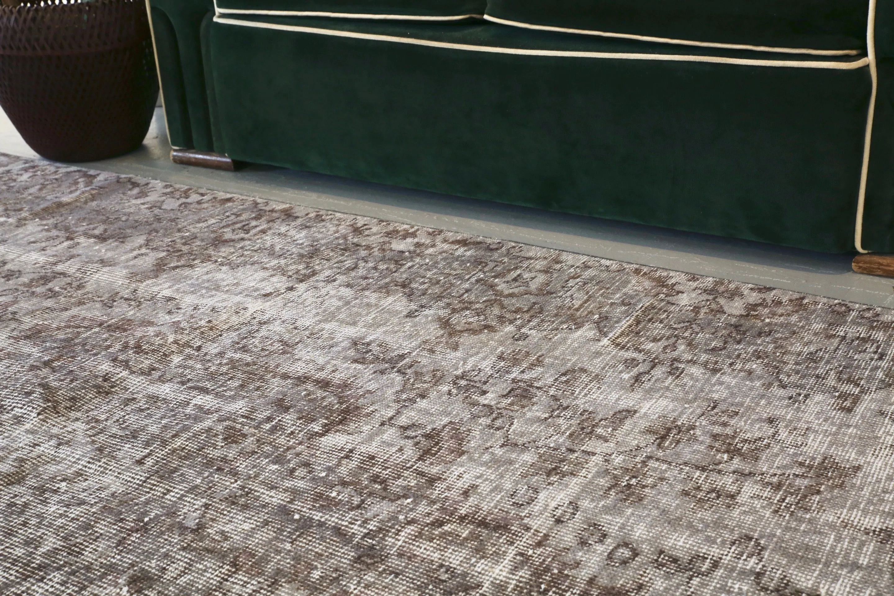 Vintage Overdyed Isparta Rug in Mid Gray 4.7ftx7.10ft