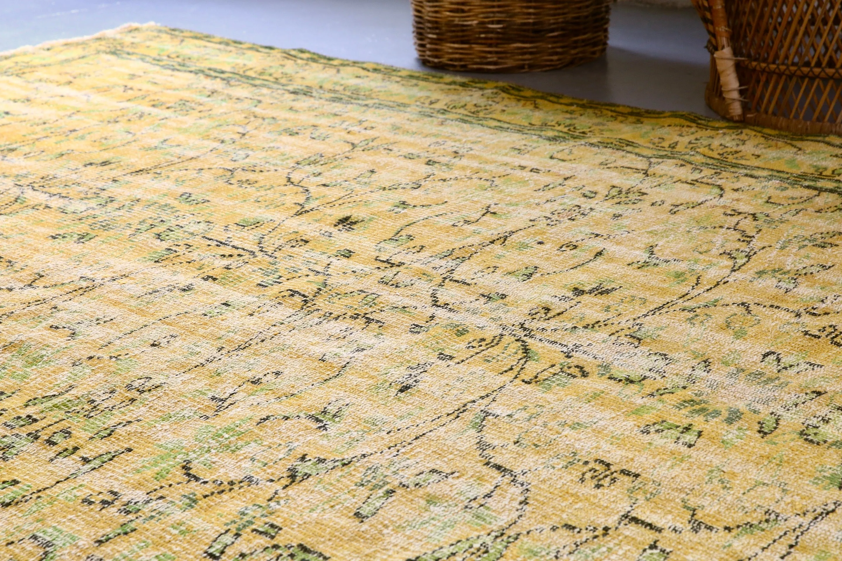 Vintage Overdyed Isparta Rug in Mint Lemon 6ftx10ft