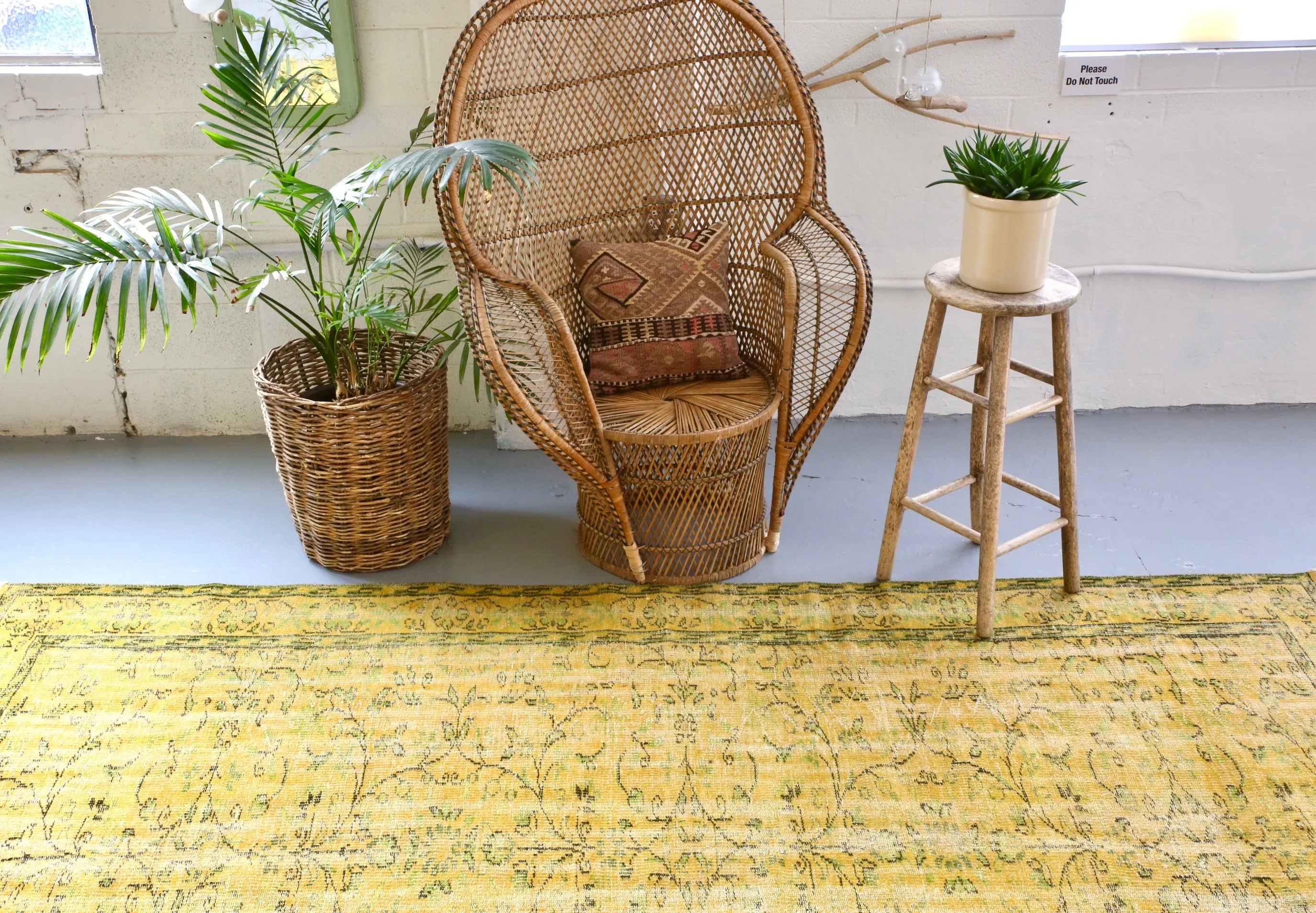 Vintage Overdyed Isparta Rug in Mint Lemon 6ftx10ft
