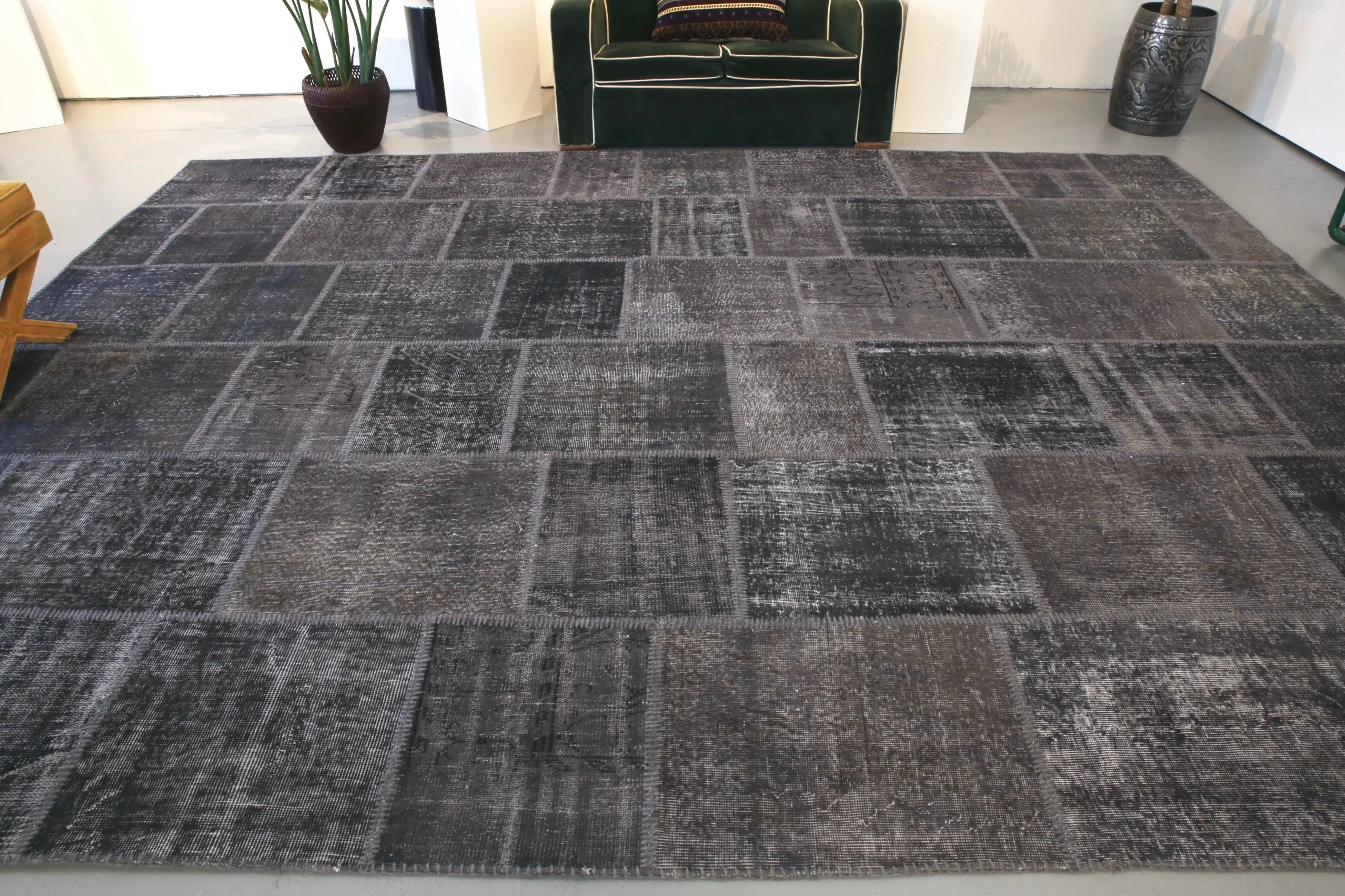 Vintage Patchwork Isparta Rug overdyed in Black 10ftx13ft