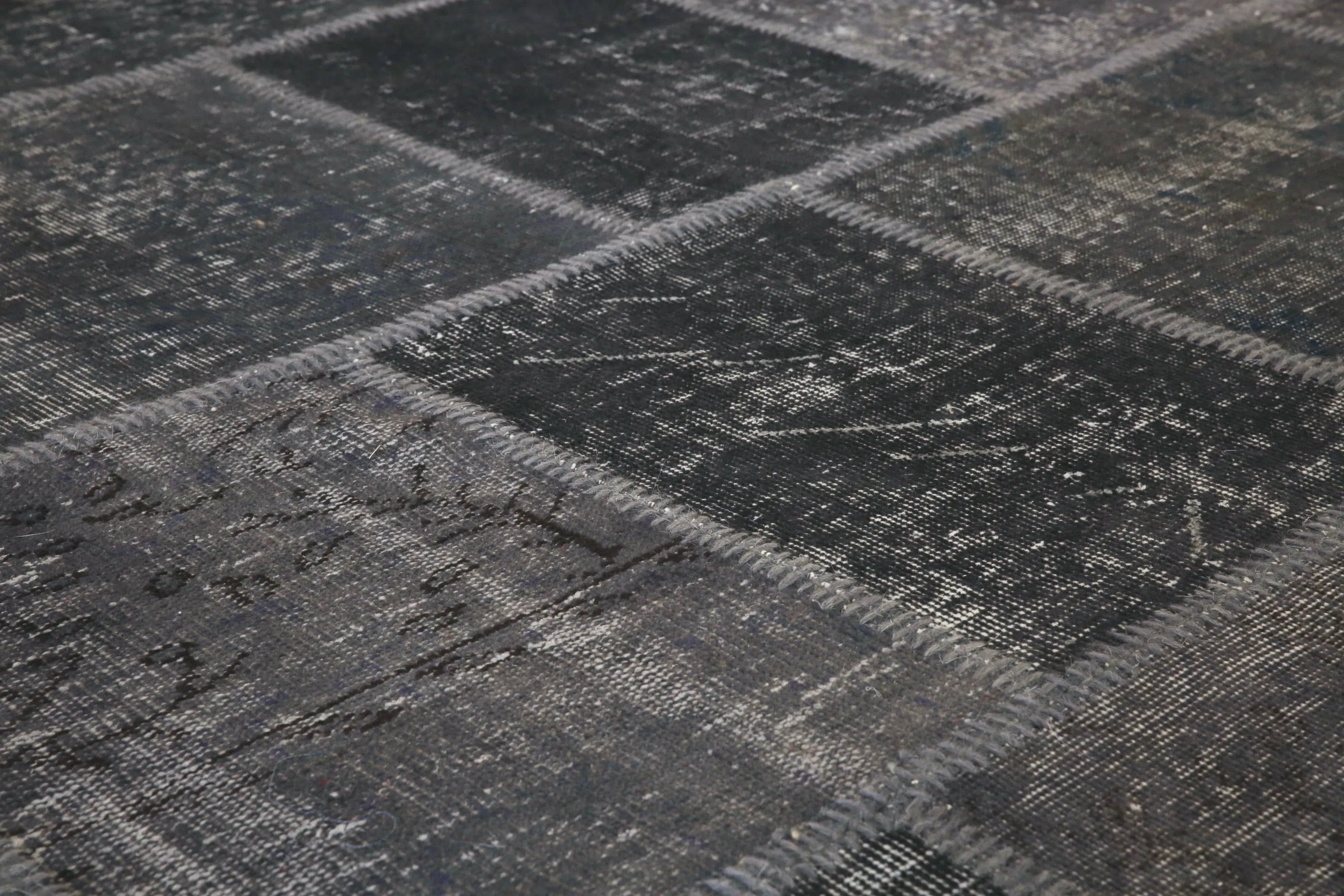 Vintage Patchwork Isparta Rug overdyed in Black 10ftx13ft