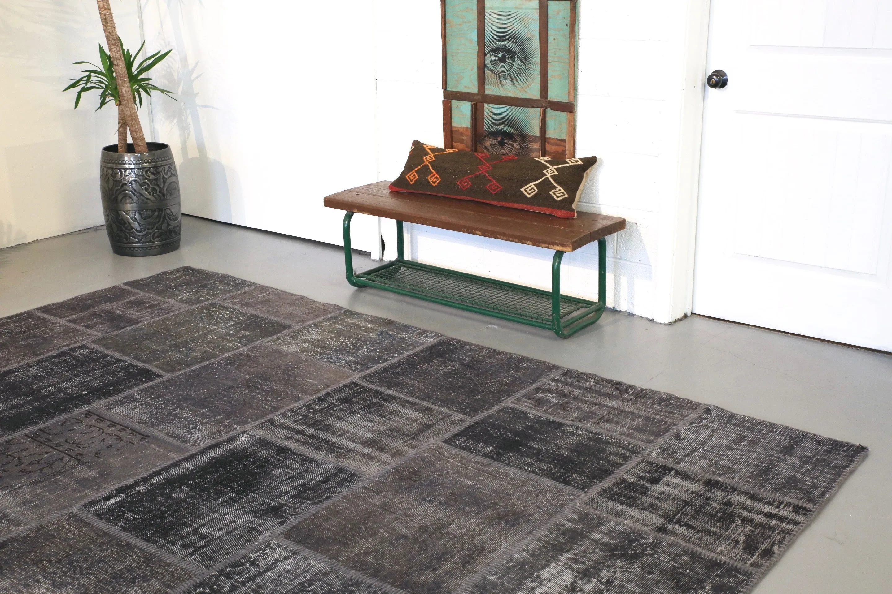 Vintage Patchwork Isparta Rug overdyed in Black 10ftx13ft