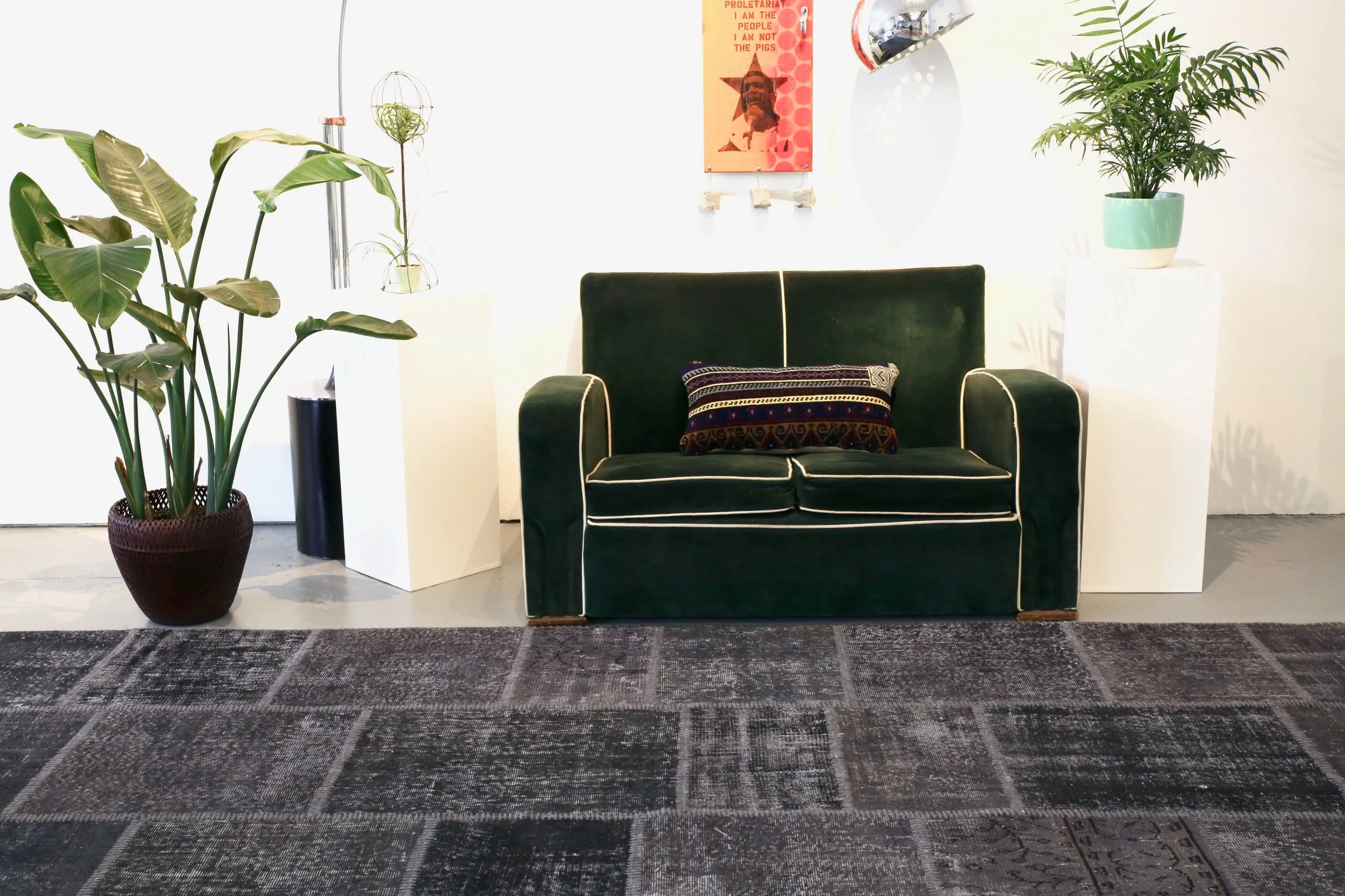Vintage Patchwork Isparta Rug overdyed in Black 10ftx13ft
