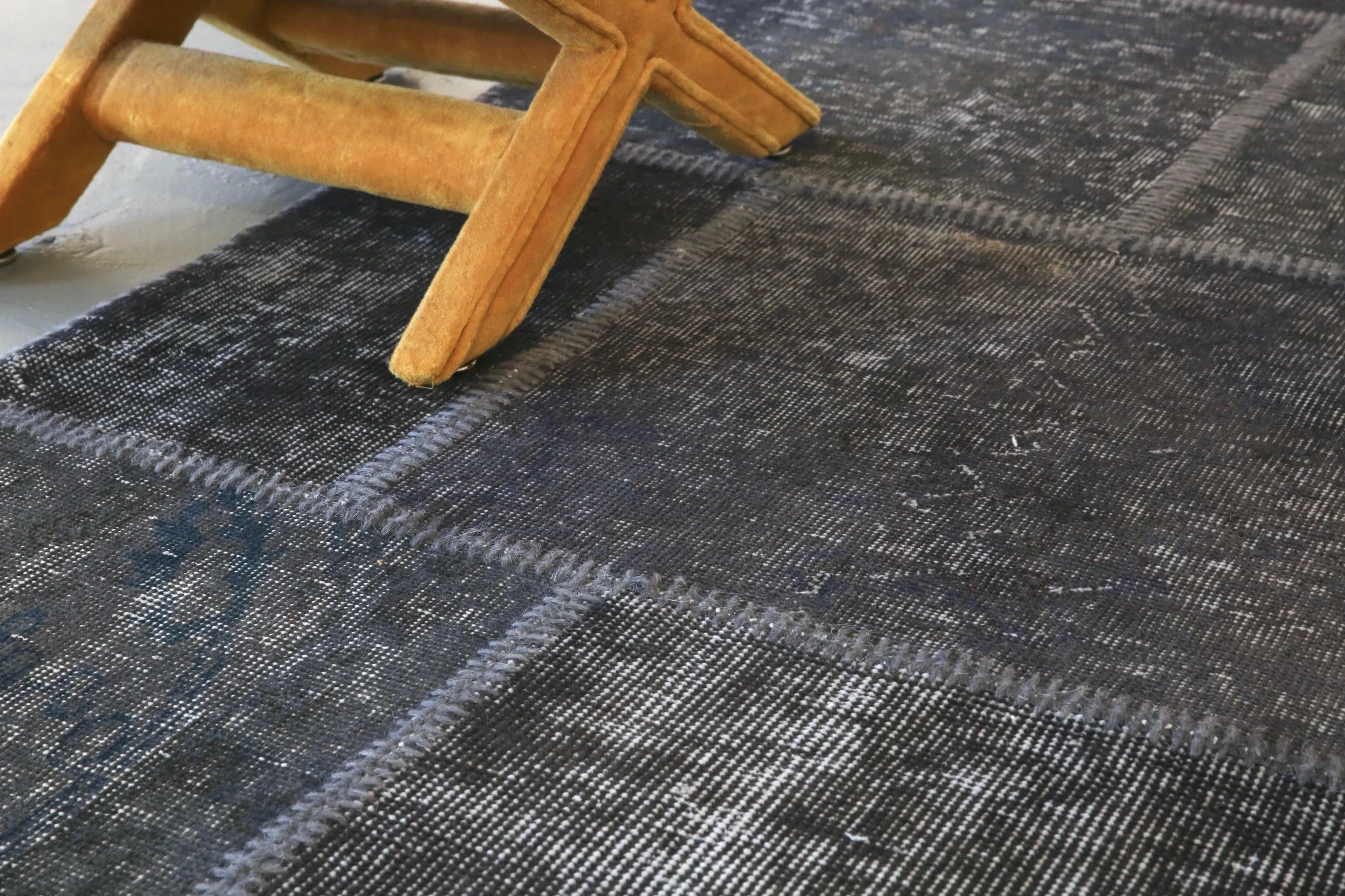 Vintage Patchwork Isparta Rug overdyed in Black 10ftx13ft
