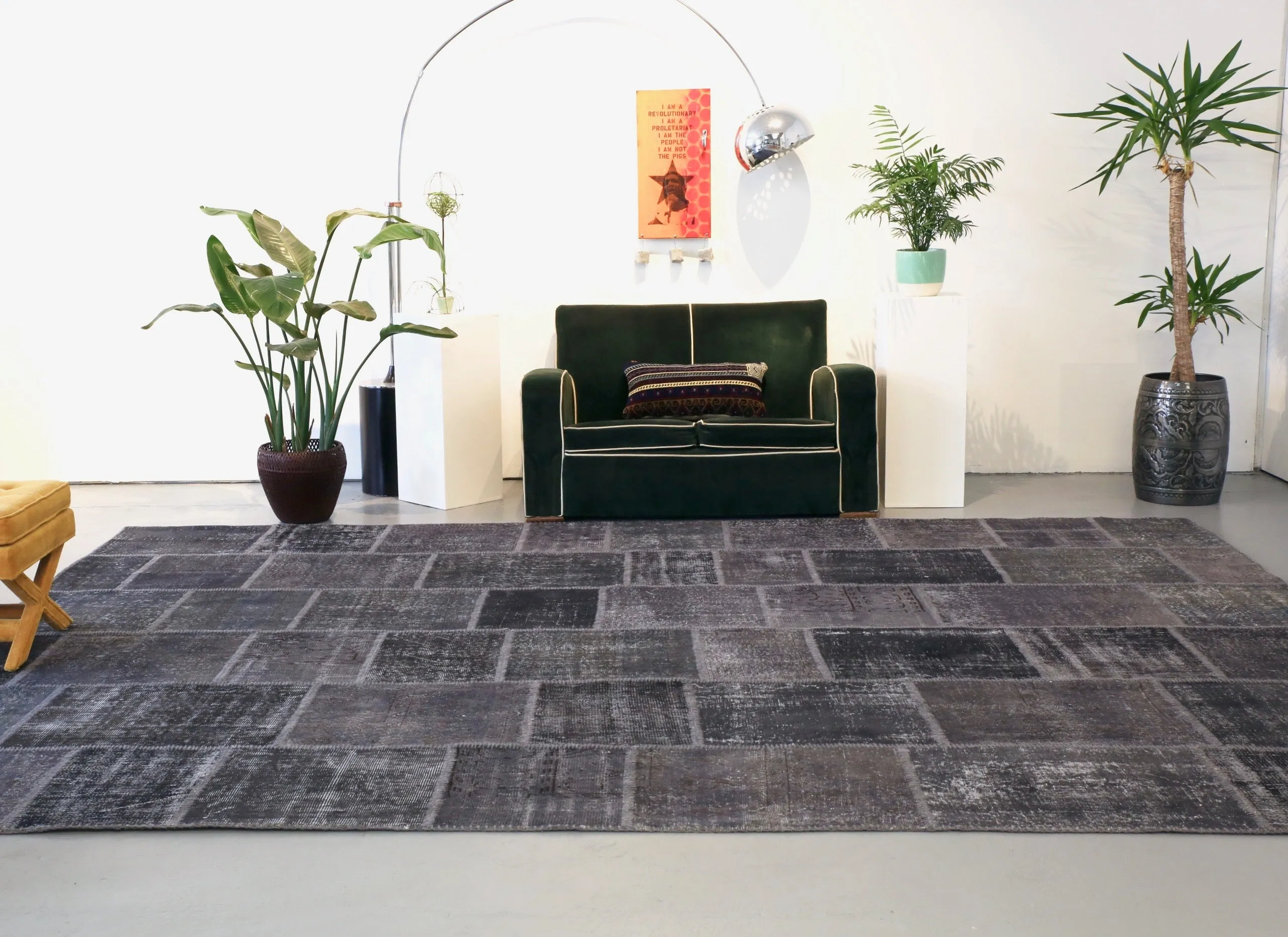 Vintage Patchwork Isparta Rug overdyed in Black 10ftx13ft