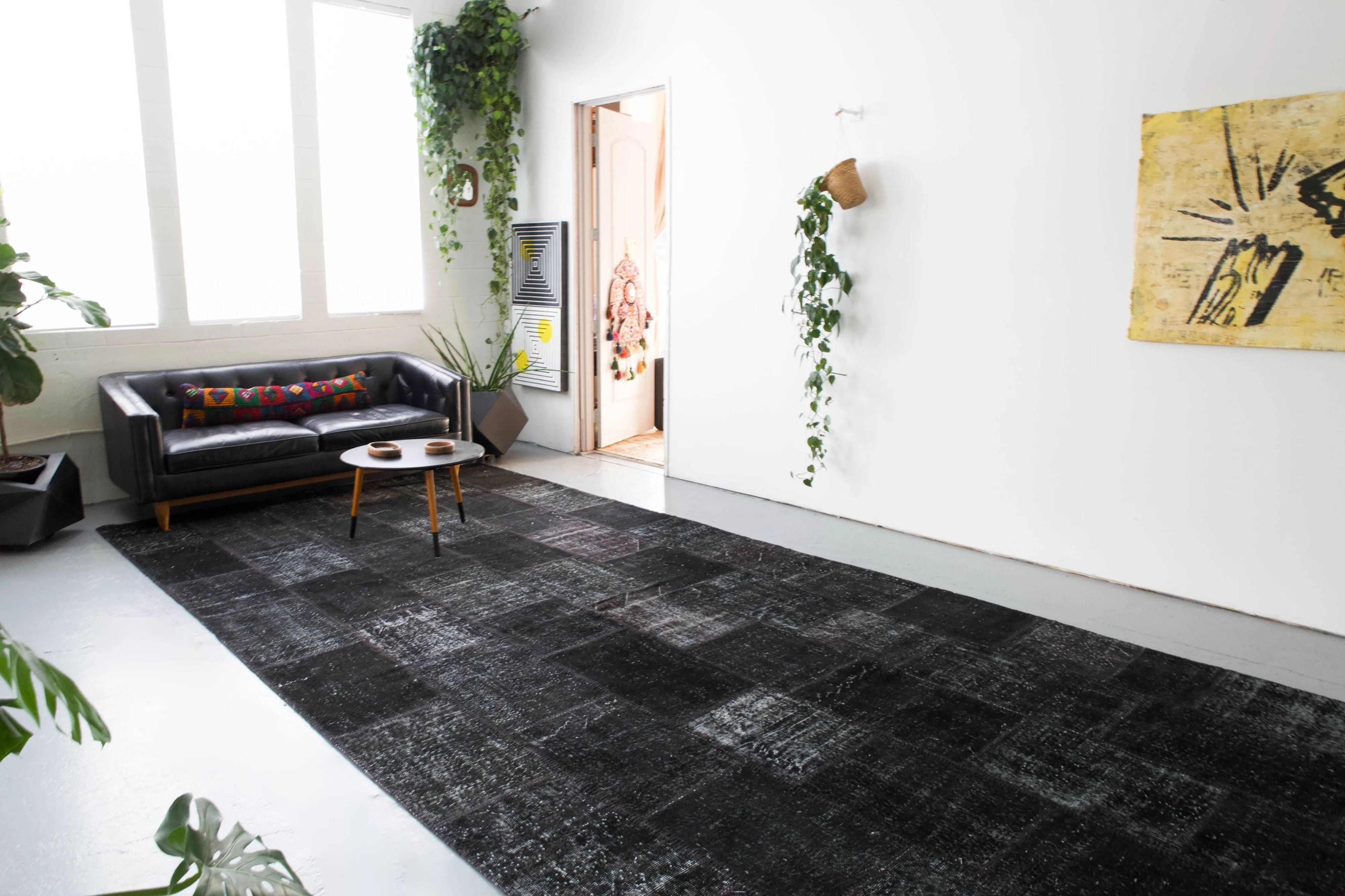 Vintage Patchwork Isparta Rug overdyed in Black