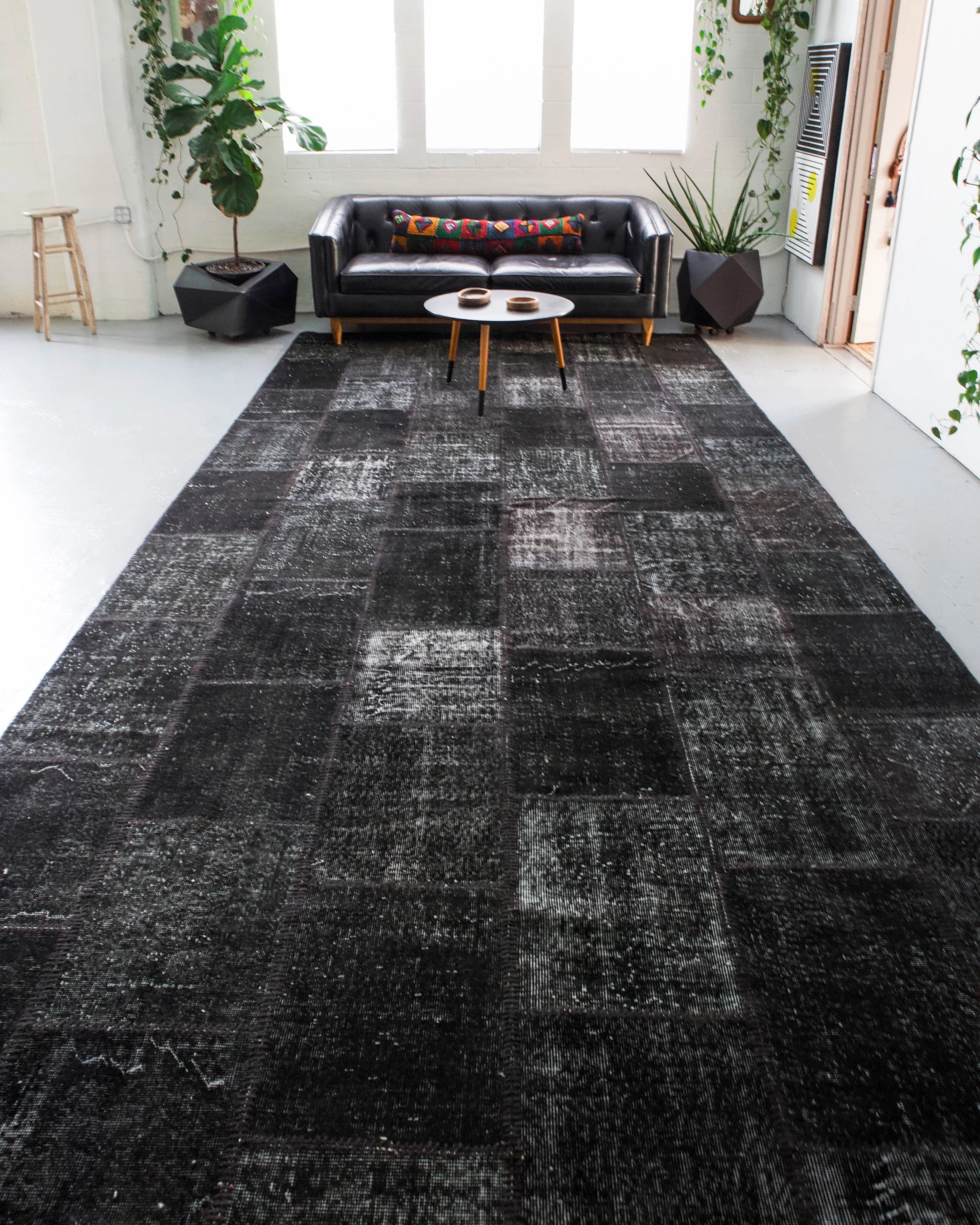 Vintage Patchwork Isparta Rug overdyed in Black