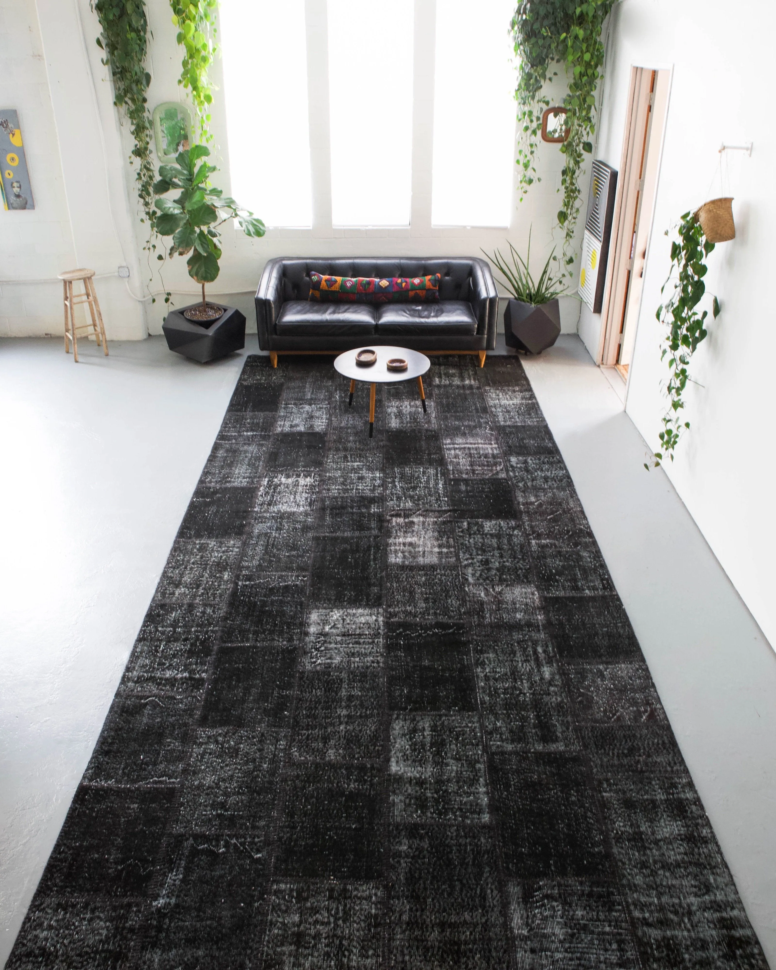 Vintage Patchwork Isparta Rug overdyed in Black