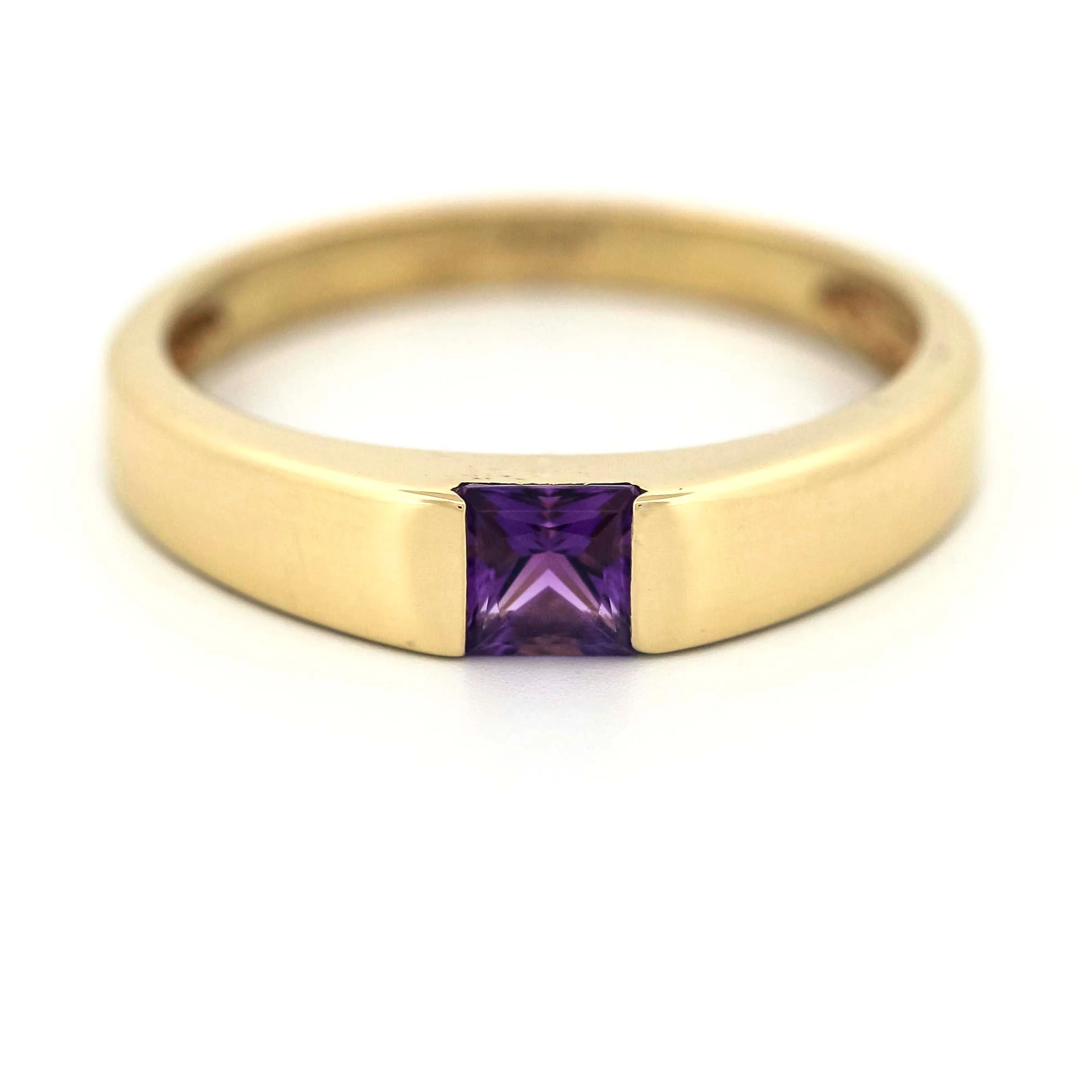 Vintage Style 18k Gold Amethyst Gemstone Ring - Size 7