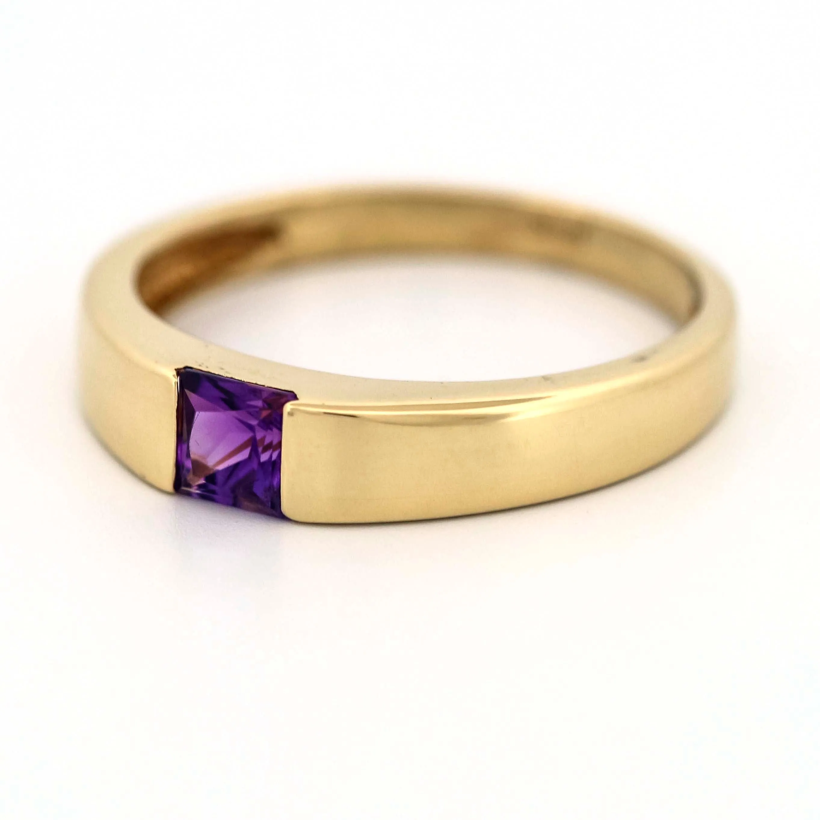 Vintage Style 18k Gold Amethyst Gemstone Ring - Size 7