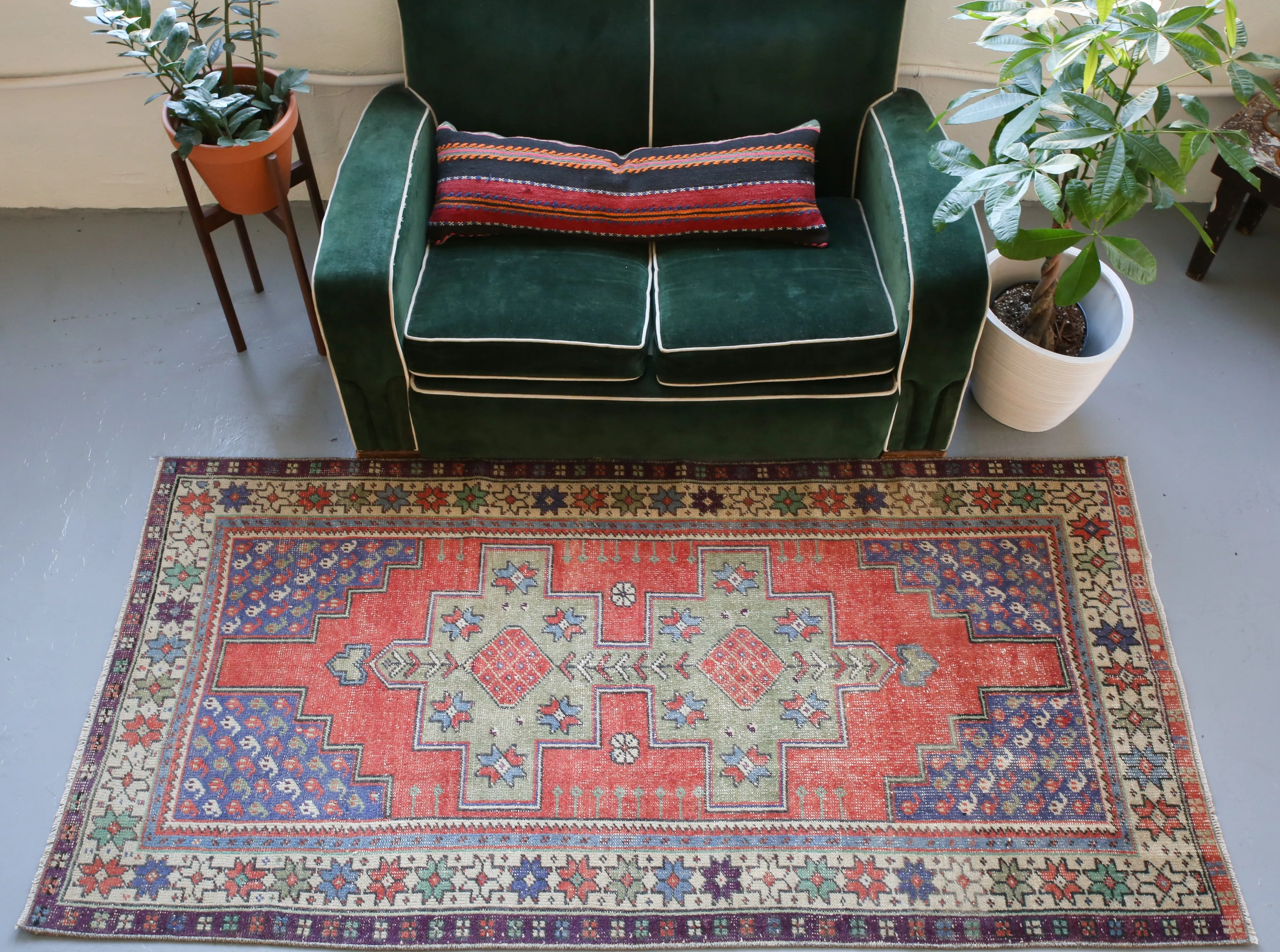 Vintage Turkish Anatolian Rug 3.7ftx7.2ft