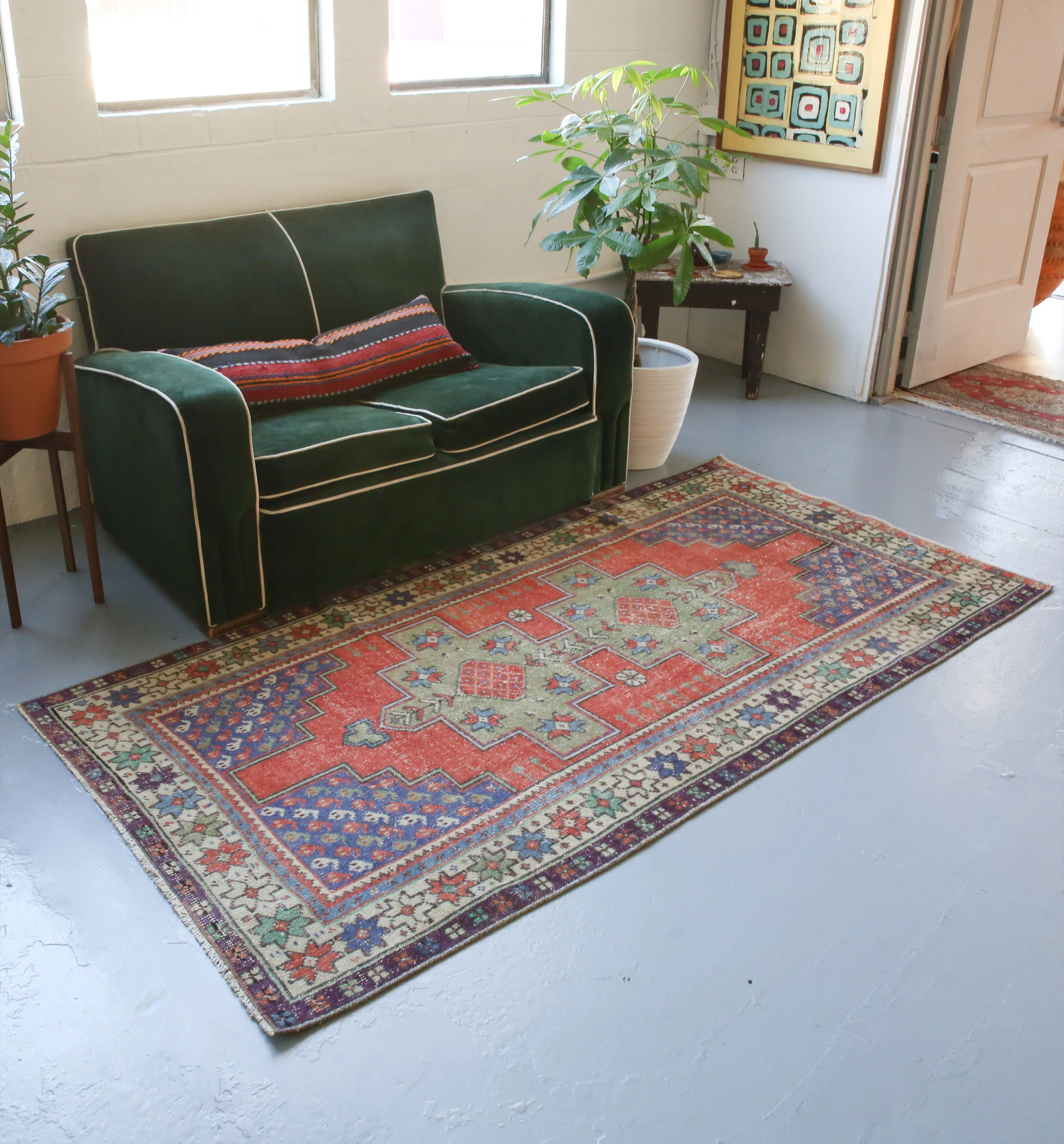 Vintage Turkish Anatolian Rug 3.7ftx7.2ft