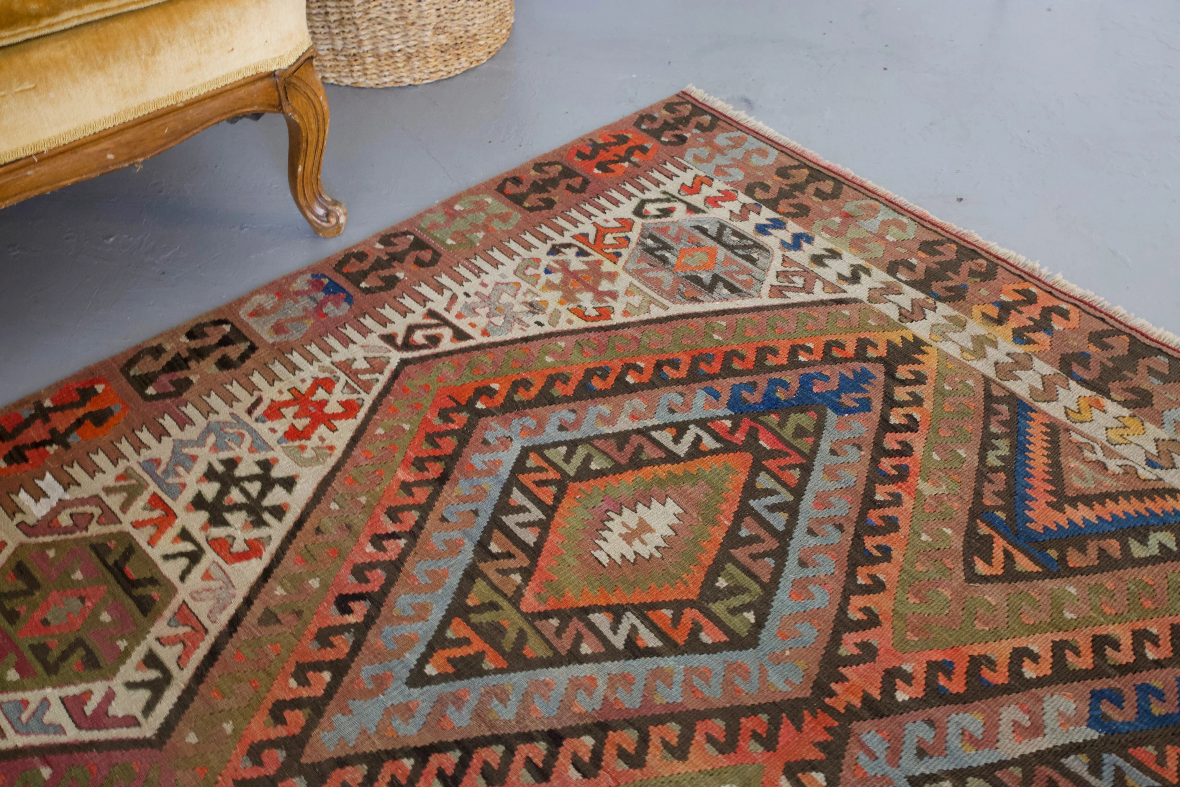 Vintage Turkish Fethiye Kilim Rug 5'x9'5"