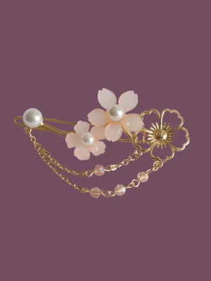 Wa Lolita Headdress Pink Metal Flowers Fringe Sakura Pattern Headwear Lolita Hair Accessories