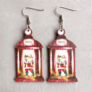 White & Red Wood Santa Call Box Drop Earrings