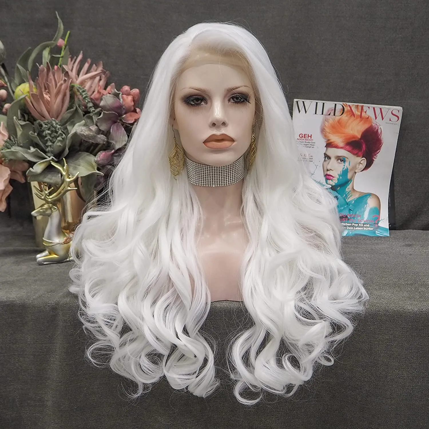 White Long Body Wavy Lace Front Wig