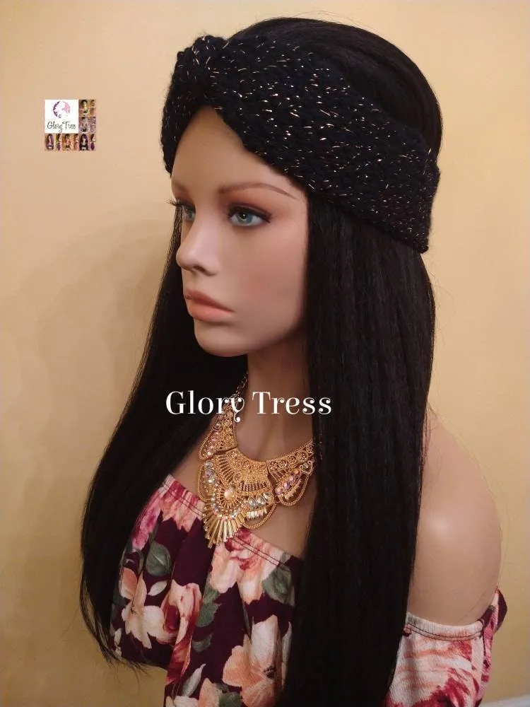 Wigs - Half Wig - Crochet Headband - Black Headband - Yaki Straight Half Wig - Wig - Beginner  Friendly Wig, Glory Tress  // LUXURY