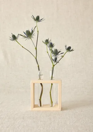 Wood Frame Flower Vase with Glass Tubes