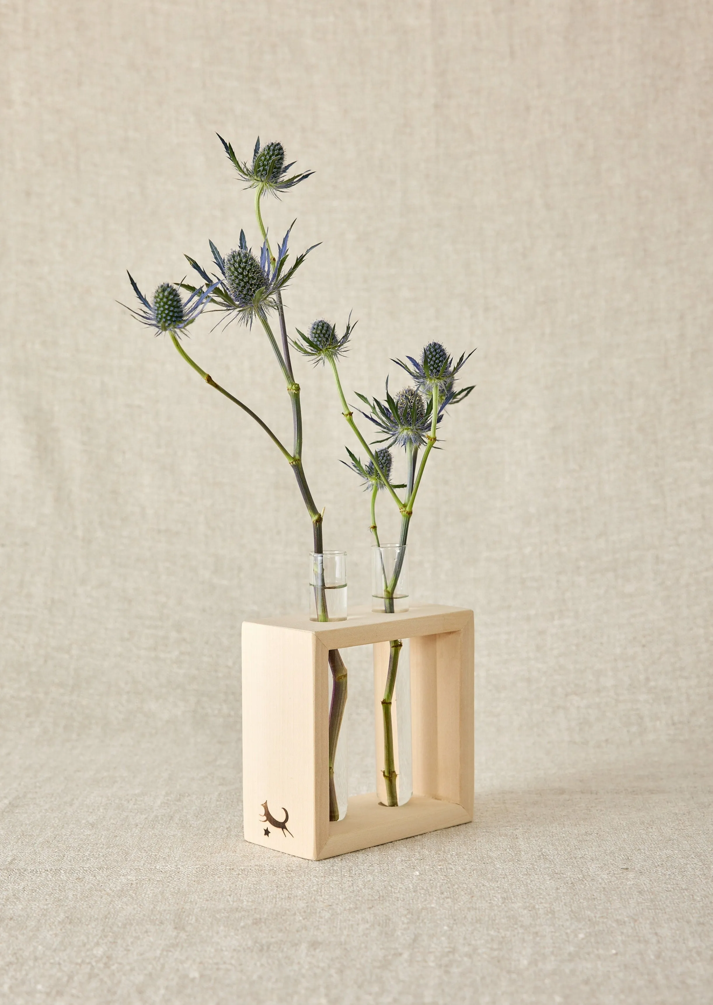 Wood Frame Flower Vase with Glass Tubes