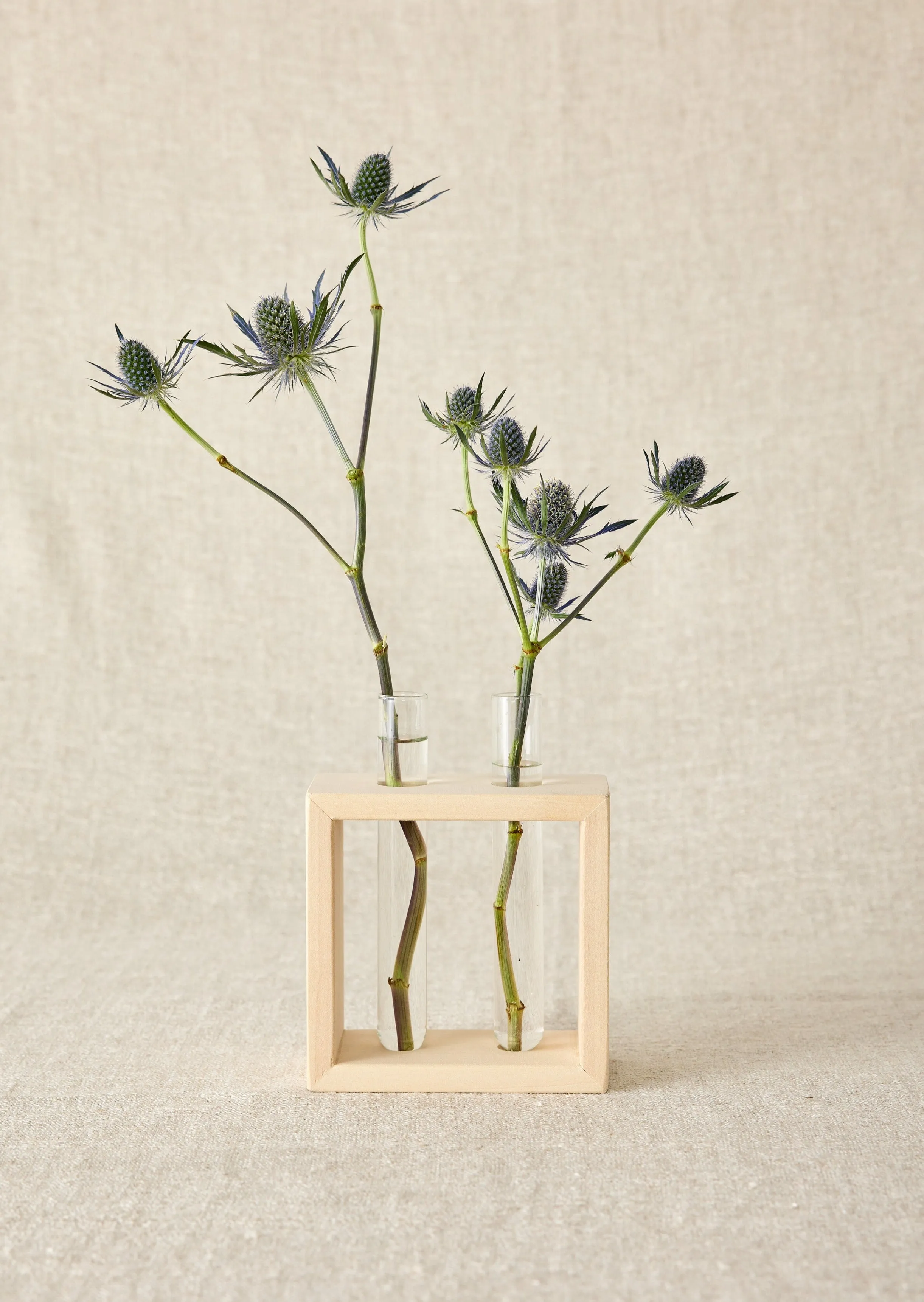 Wood Frame Flower Vase with Glass Tubes